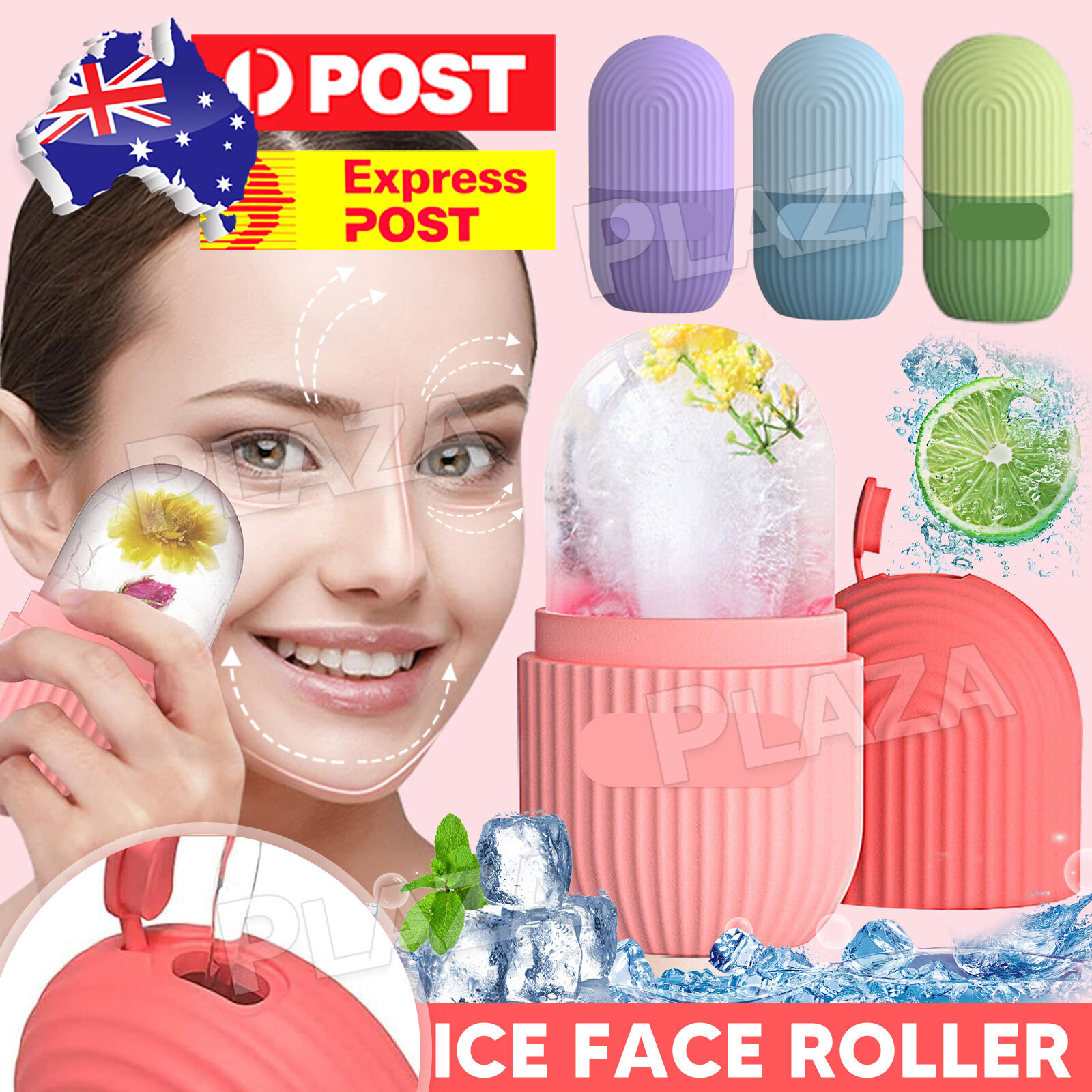 Pink Ice Roller Facial Cube Massager Silicone Face Eyes Depuff Shrink Pores Neck