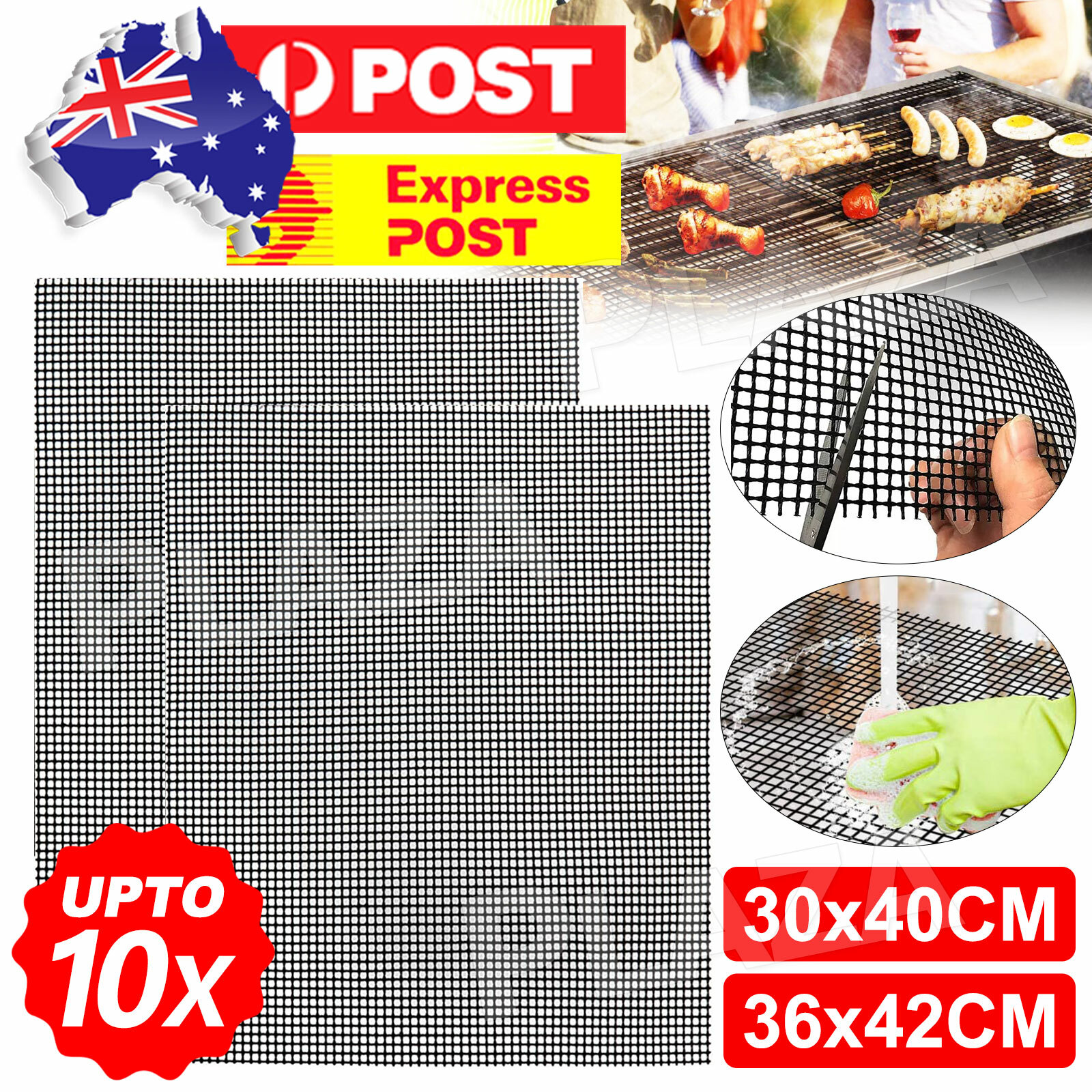 Landen BBQ Mesh Grill Mat Non-Stick Reusable PTFE-Fiberglass 30X40CM Grey 1pc