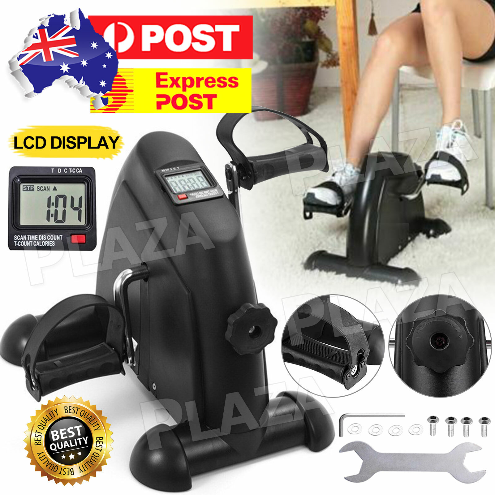 Mini Exercise Bike Pedal Trainer Black LCD Arm Leg Adjustable Tension 34cm 3.5kg