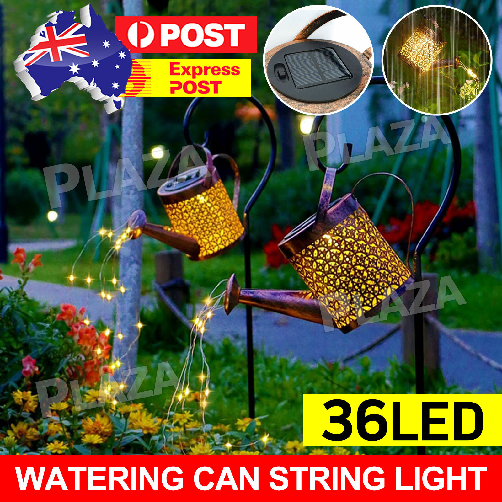 Solar LED Watering Can String Light Outdoor Garden Warm White Waterproof Sensor