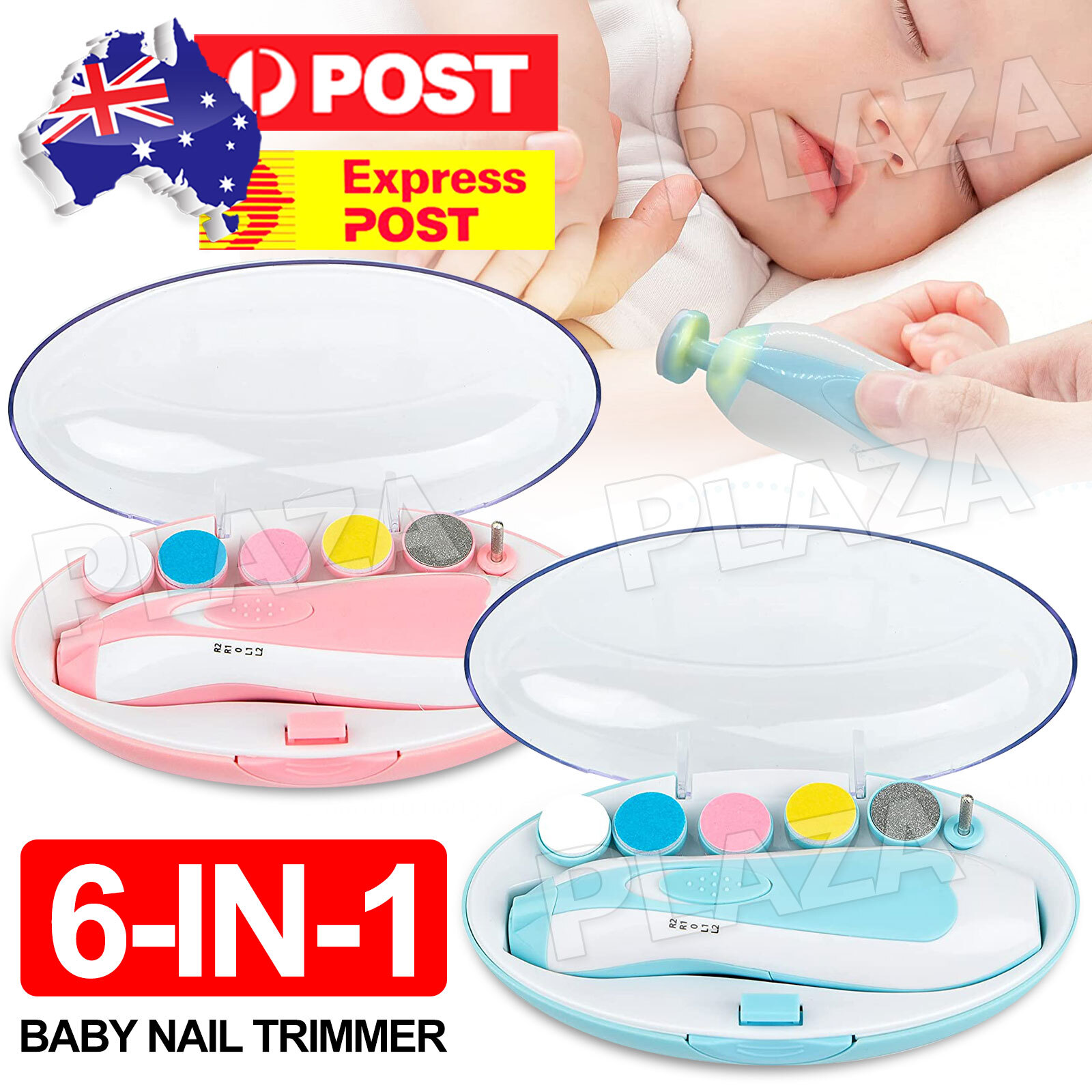 Electric Baby Nail Trimmer 6in1 Infant Newborn Blue Light Quiet Motor Storage