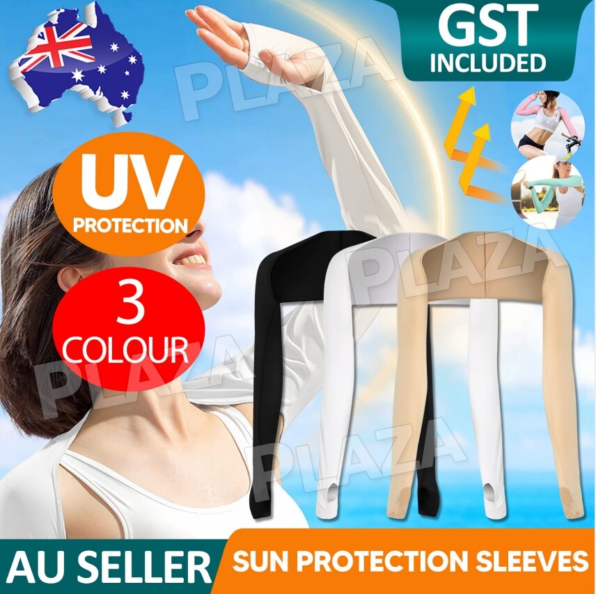 UV Sun Protection Golf Arm Cooling Shawl Sleeves Finger Hole Black One Size