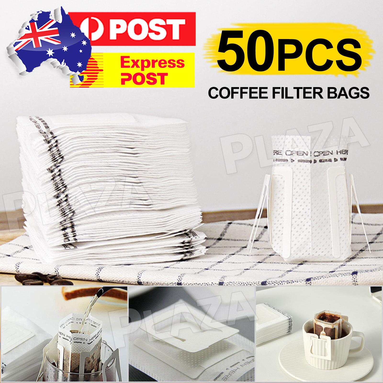 50pcs Coffee Filter Paper Bag 9x7.5CM White Portable Drip for Travel Home Office