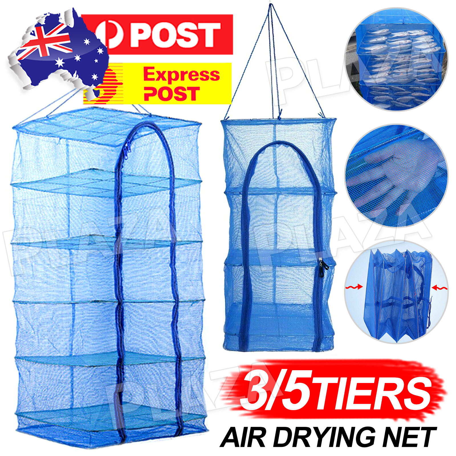 Blue 3/5 Tiers Hanging Air Drying Net Vegetable Dehydrator Food Rack Foldable