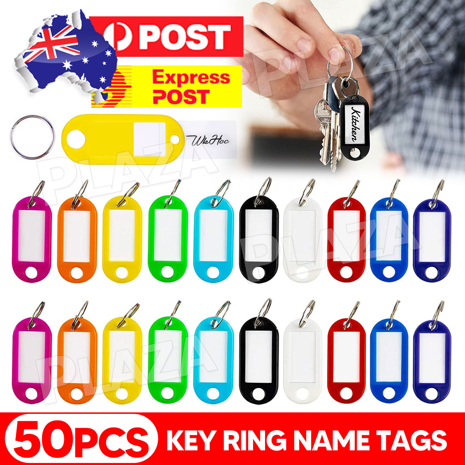 50pcs Plastic Keyrings Name Tags Writable White Label Luggage Pet ID 4.9x2.2CM