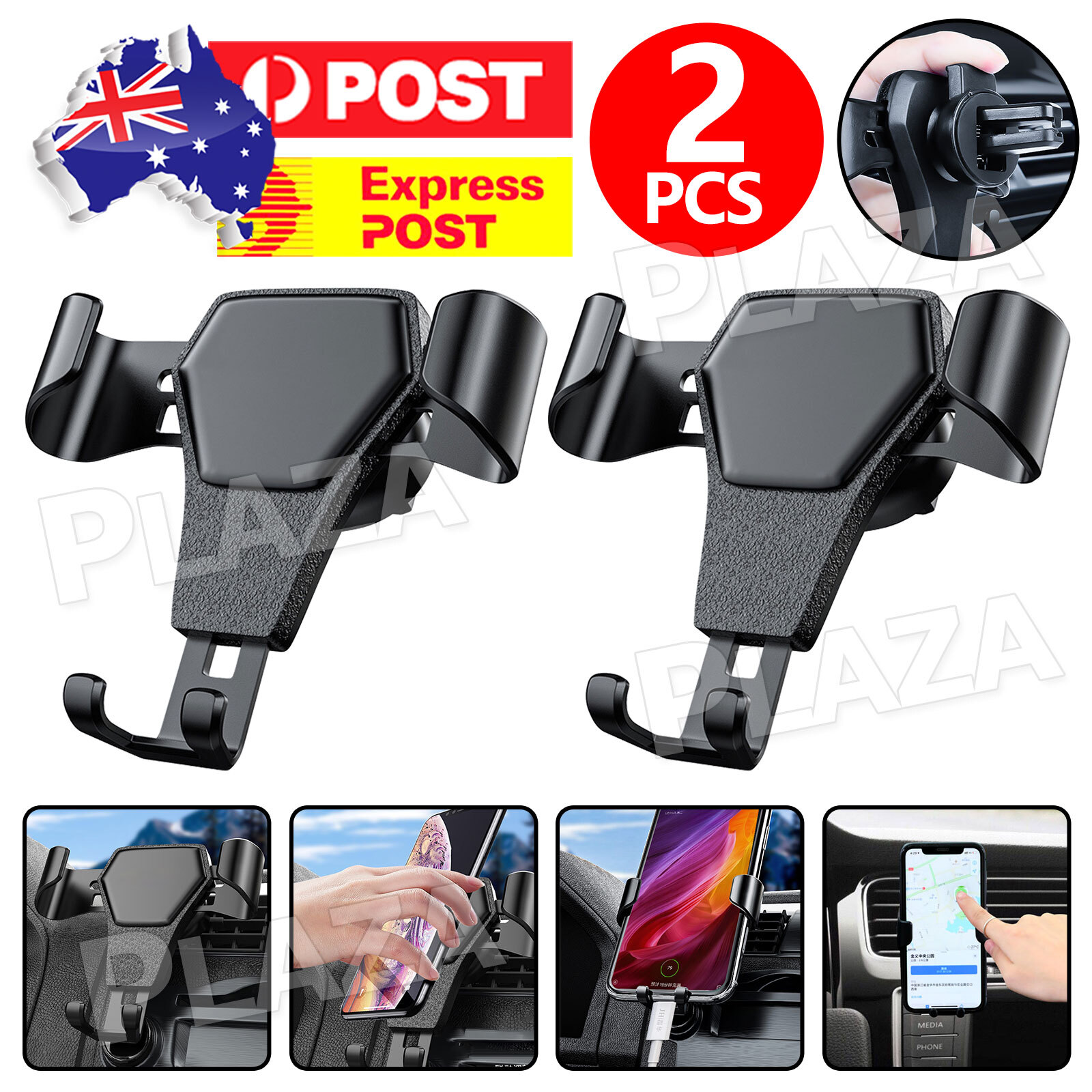 2pcs Universal Gravity Car Air Vent Holder Mount Clip Black For Mobile Phone
