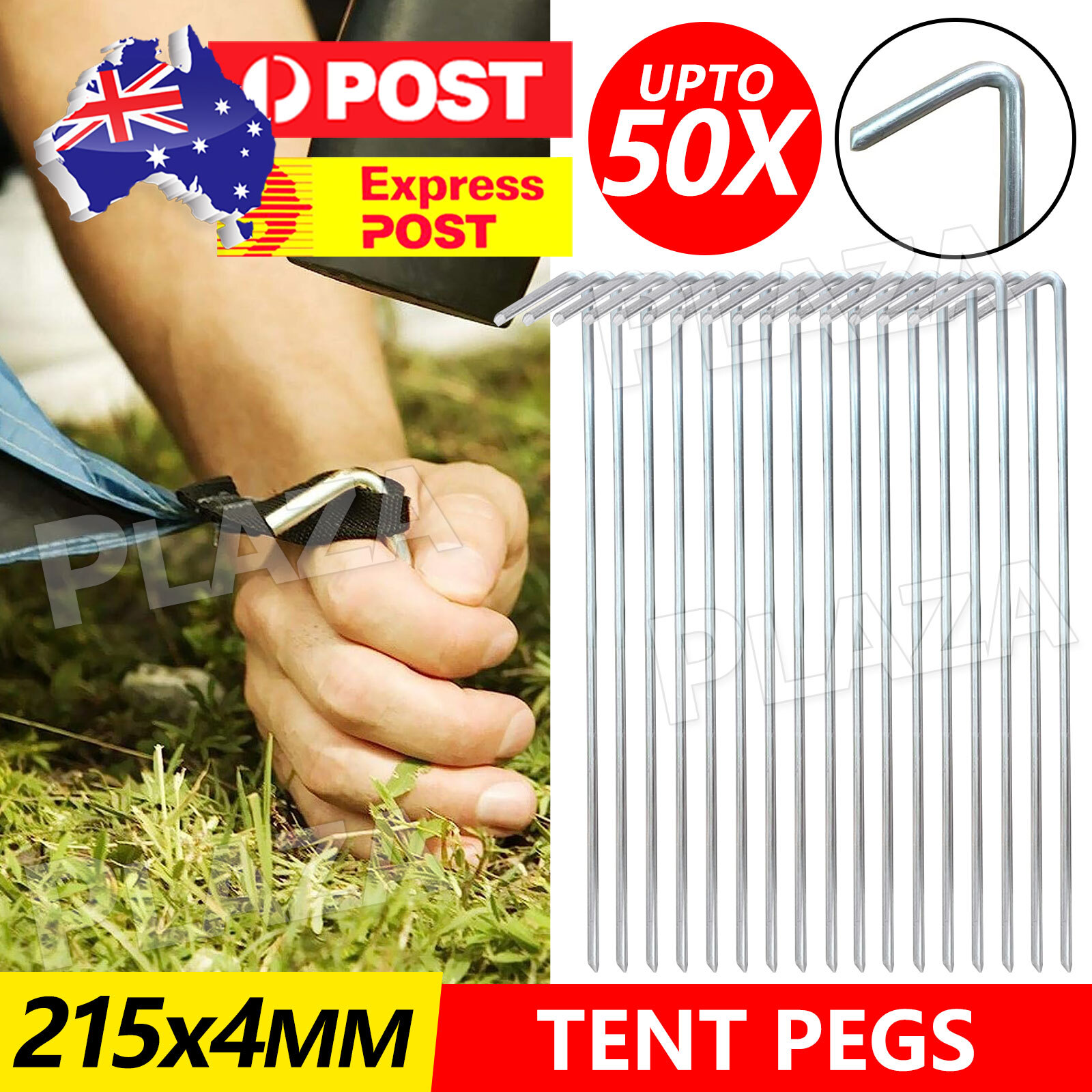 50Pcs Aluminum Alloy Tent Pegs 215mm 4mm Hook Design Silver Camping Ground