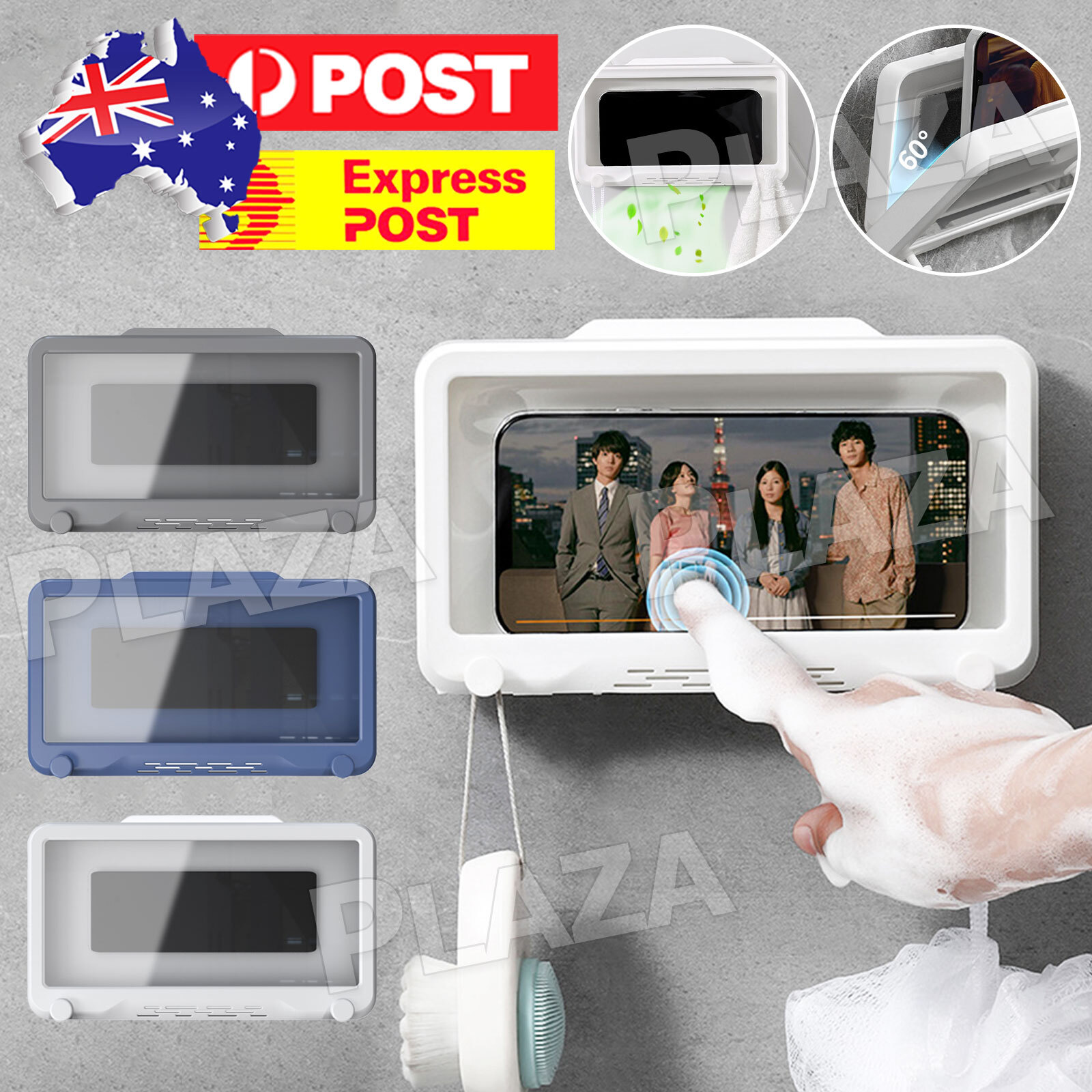Universal Waterproof Phone Holder Shower Wall Mounted ABS Under 6.8 inches Blue