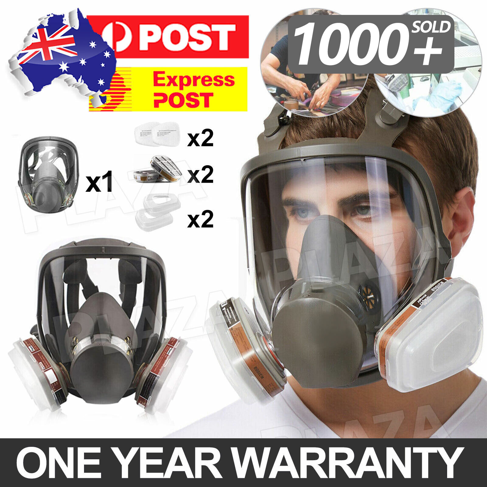 6800 7 in 1 Full Face Gas Mask Silicone Respirator Vapour Filter Chemical Spray