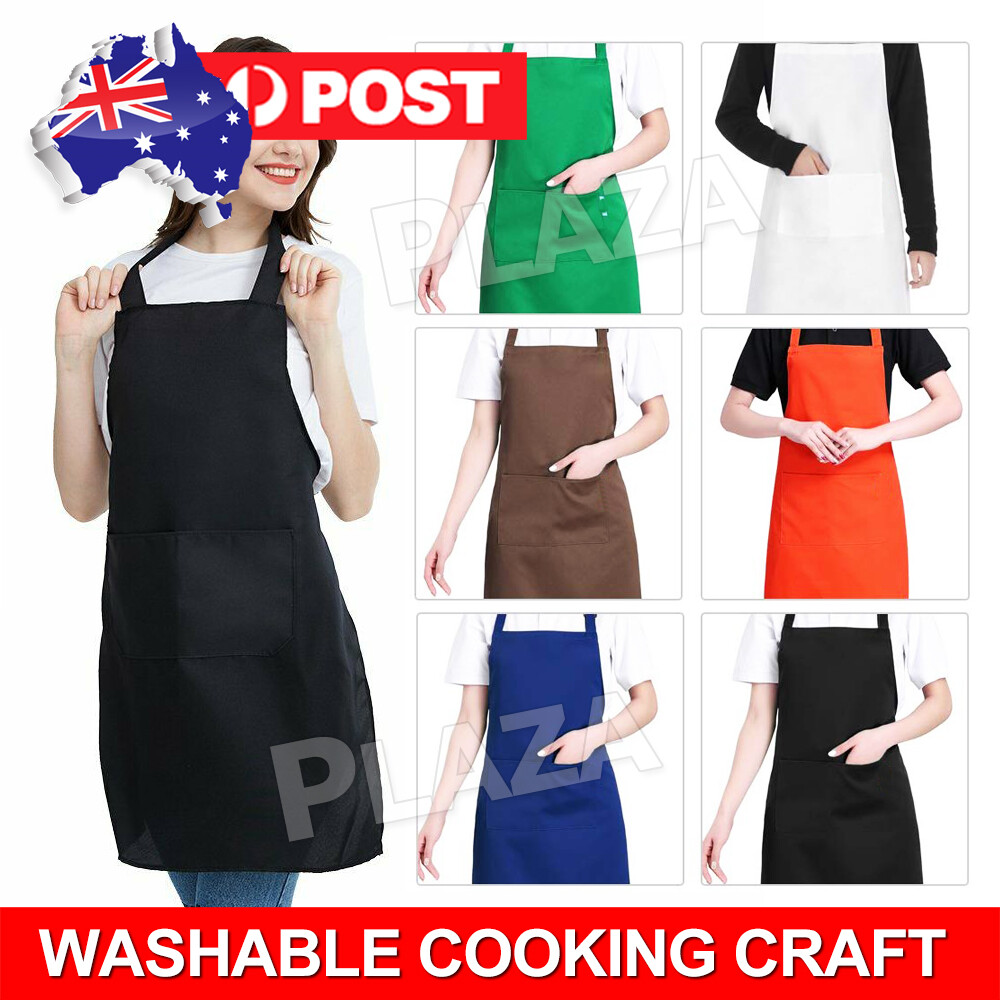 Black Waterproof Apron Pocket Butcher Waiter Cooking Polyester Blend 72 60CM