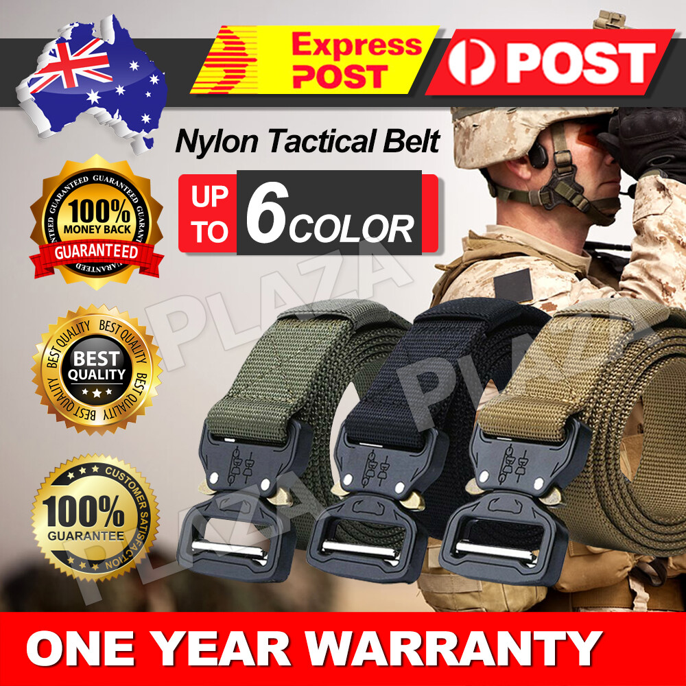 Auplaza Mens Military Tactical Belt Nylon Heavy Duty Buckle Quick Release Black