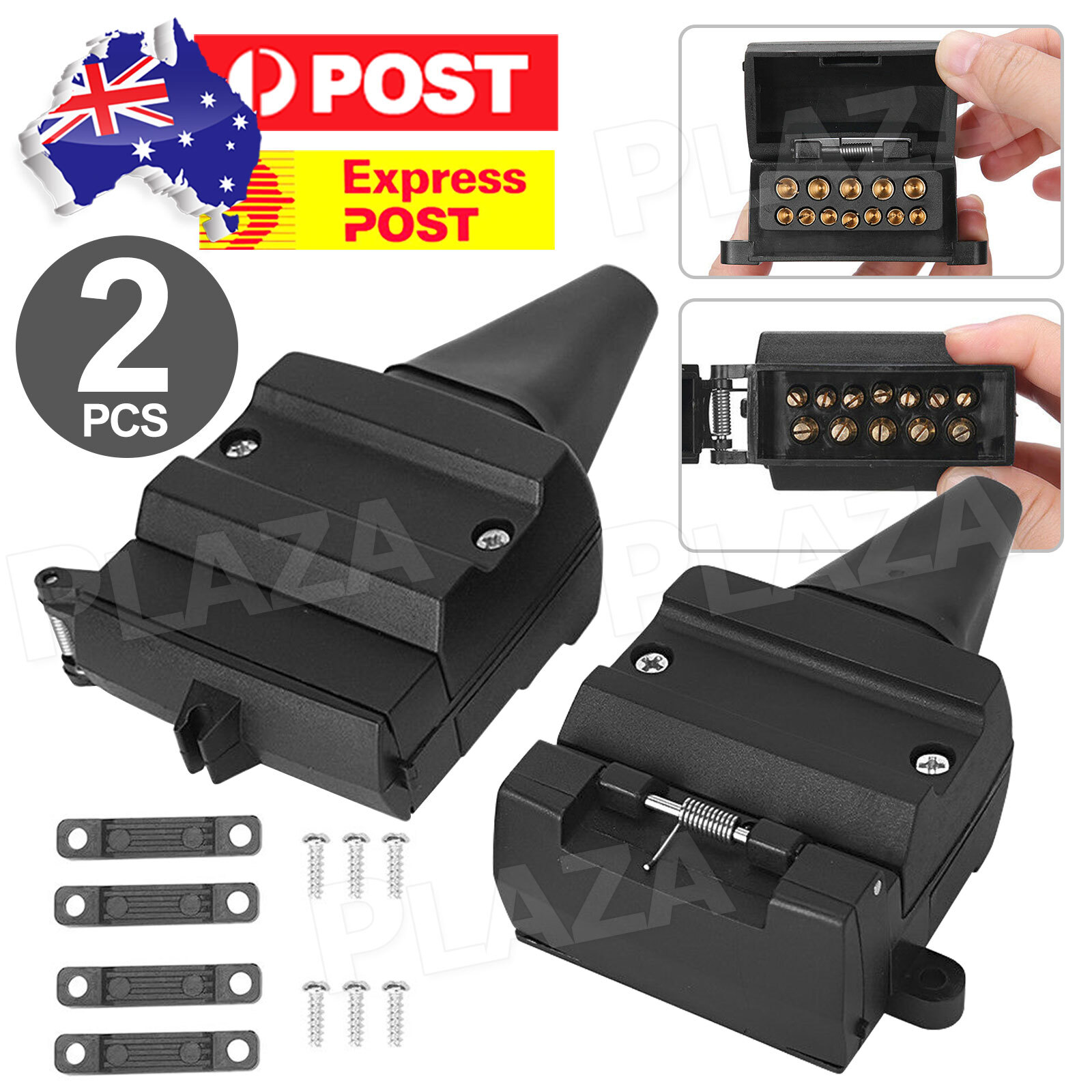 12 Pin Flat Trailer Socket Plug Set Connector Adaptor 12V Black Caravan Camper
