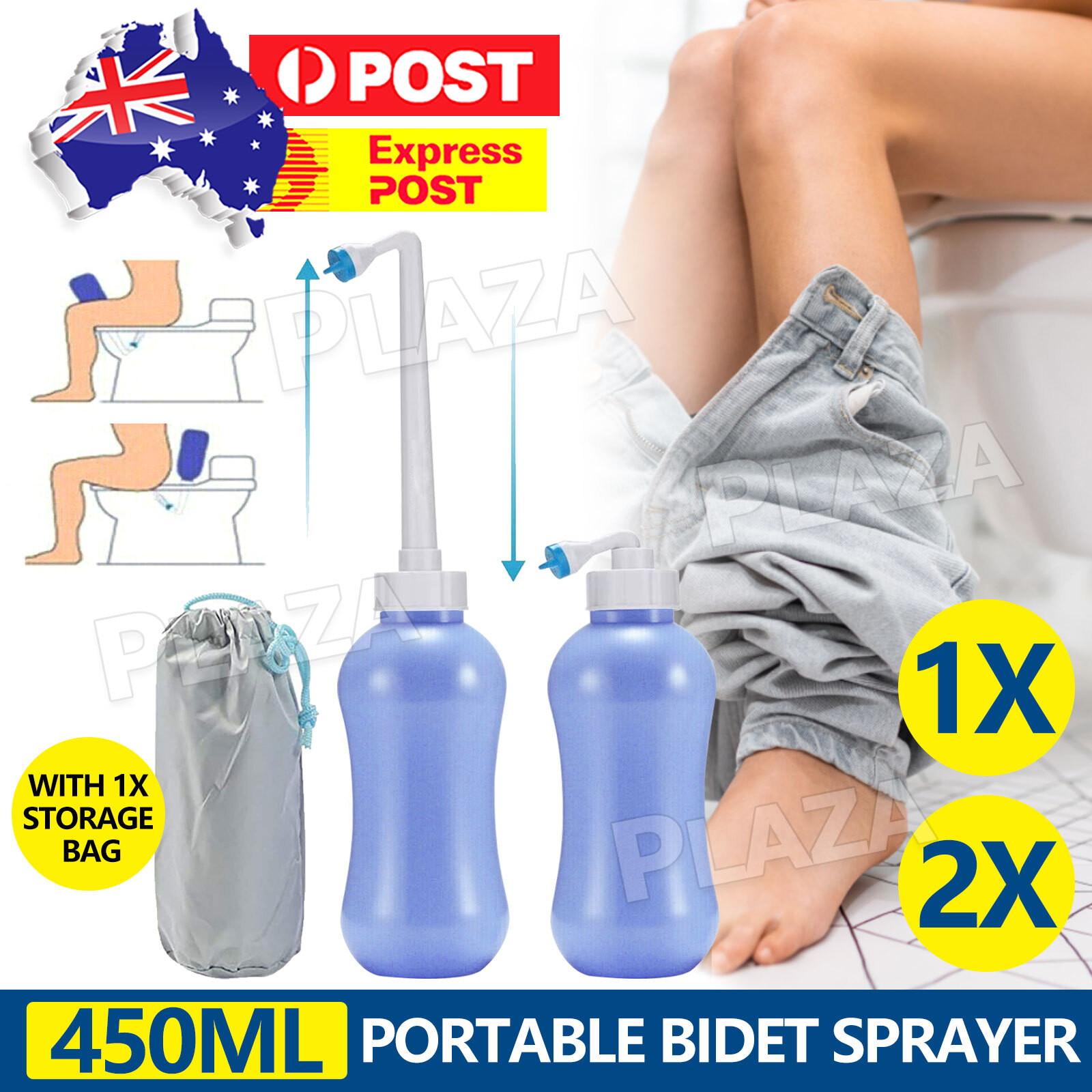 450ML Portable Bidet Sprayer Blue Telescopic Extended Angled Nozzle Waterproof