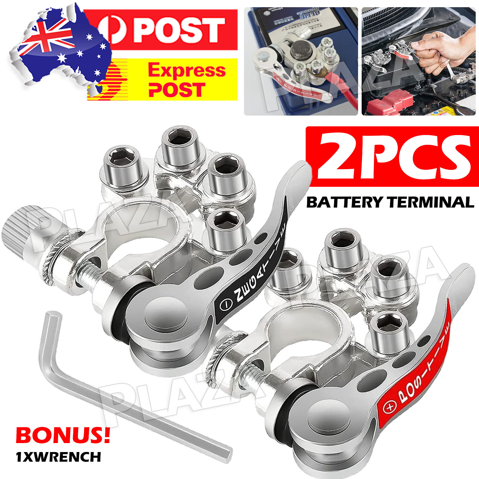2x 12V 4-Way Battery Terminal Connectors Car Marine Caravan Silver Quick Release