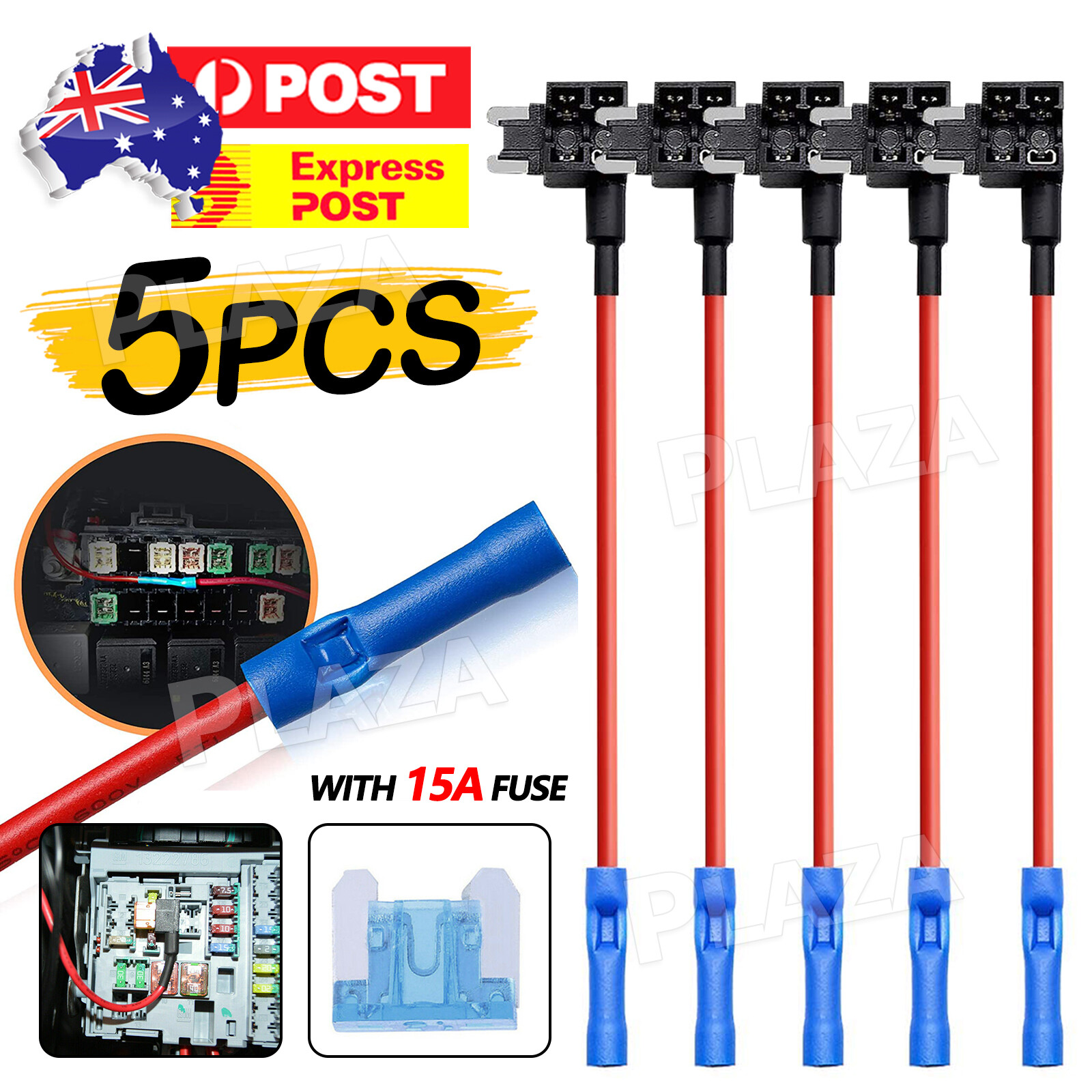 5PCS Mini Blade Fuse Tap Holder 12V 15A Add A Circuit Car Box Low Profile