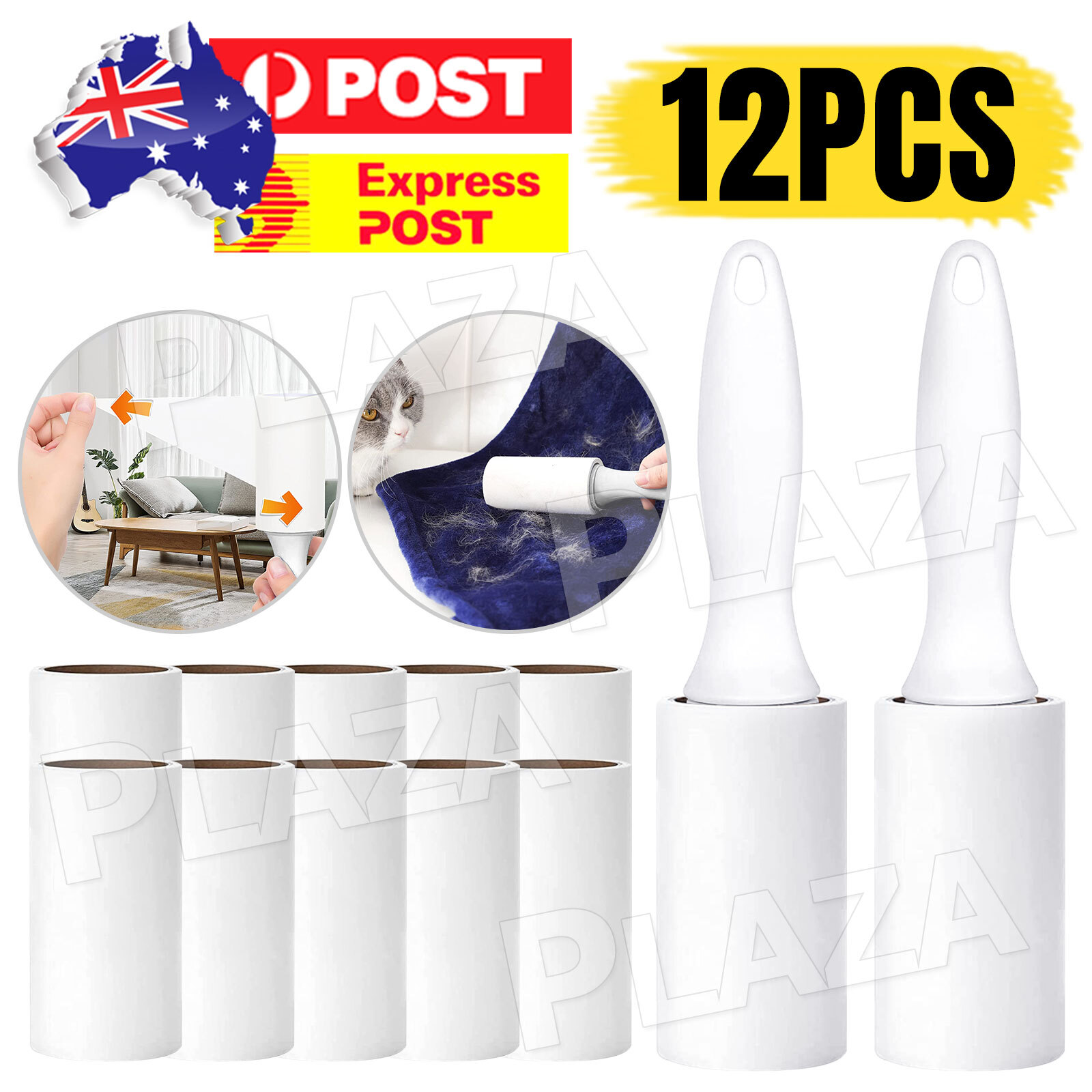 12PCS Sticky Lint Roller Refills Pet Dog Hair Remover Clothes Sofa Dust 10cm