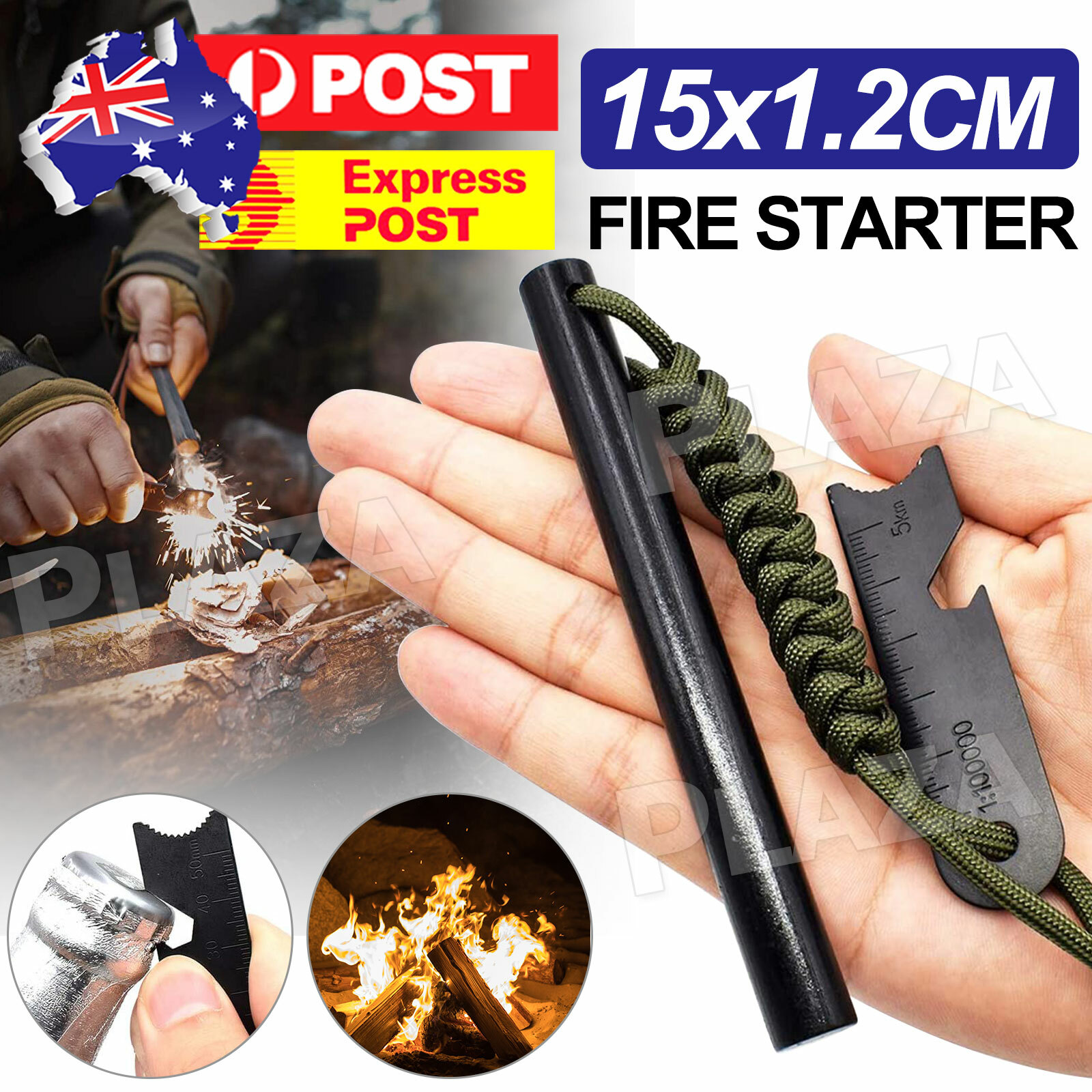 Magnesium Ferrocerium Flint Rod Fire Starter Striker Waterproof Black 15x 1.2cm