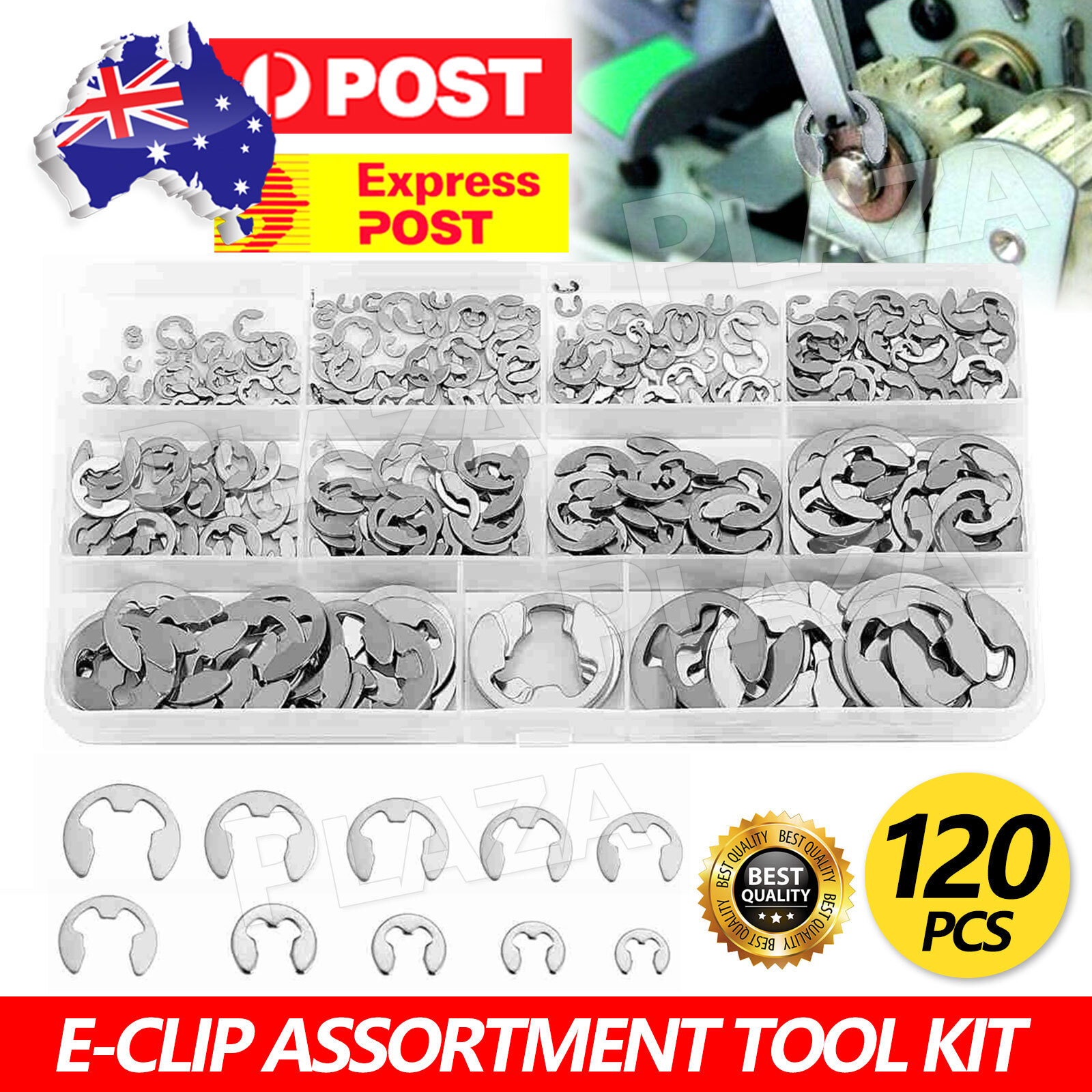 120pcs Stainless Steel External E-Clip Circlip Assortment 1.5-10mm Metric Silver