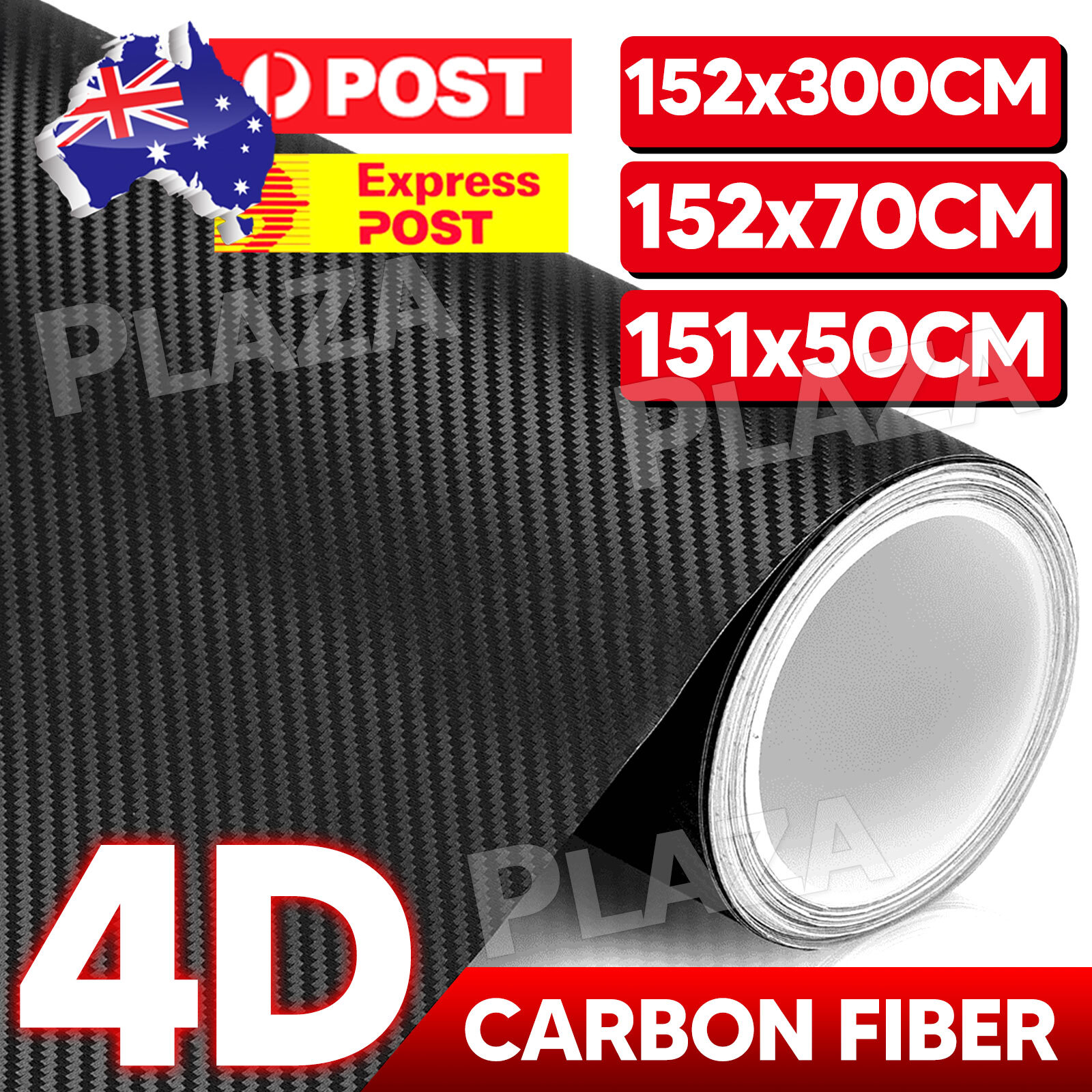 3D/4D Black Carbon Fiber Car Vinyl Wrap Roll PVC 152x300CM-Matte Air Release UV