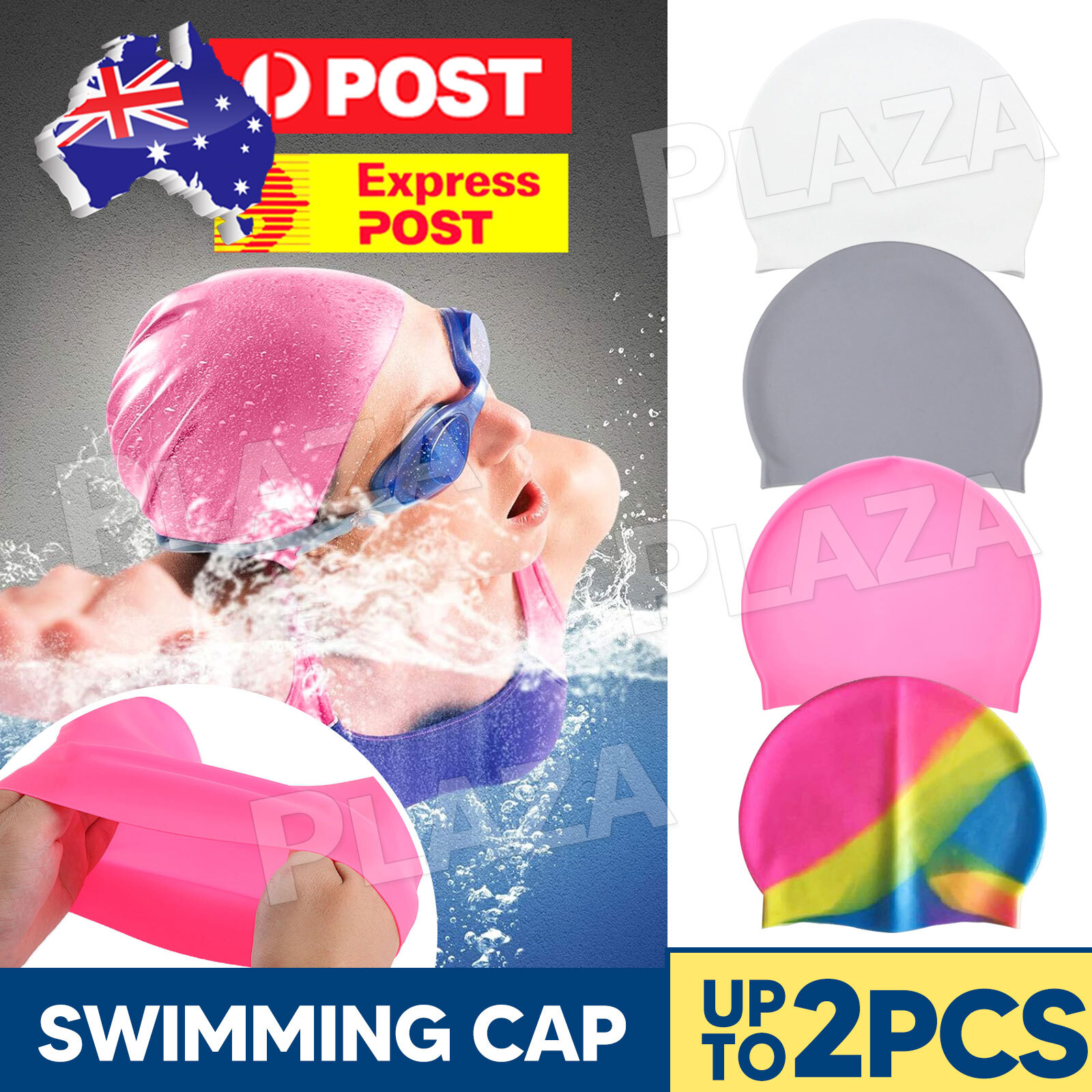 Silicone Swimming Cap Waterproof Adult Unisex Long Hair Pool Hat Grey 22 19CM