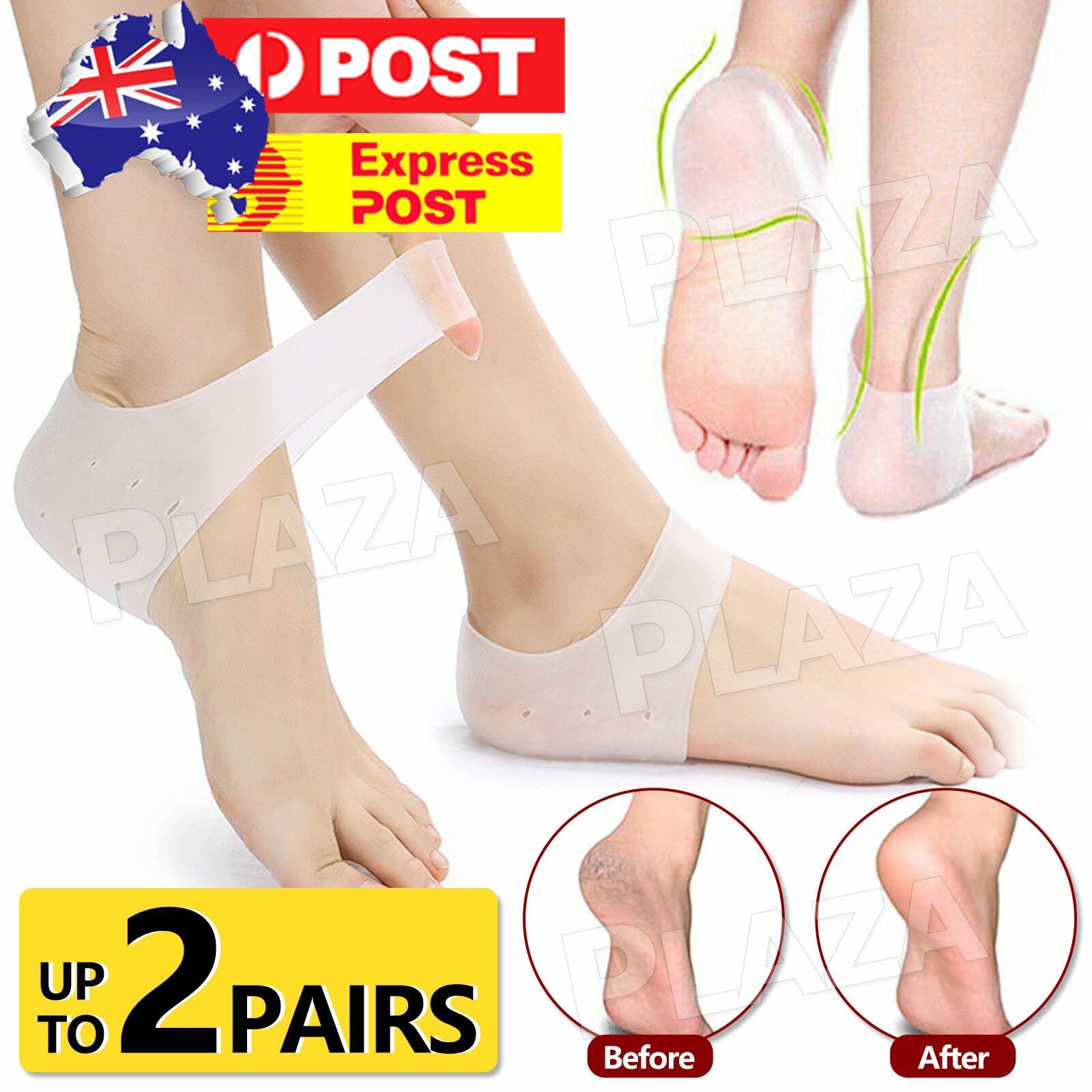 2x Silicone Gel Heel Socks Cracked Foot Protector Plantar Fasciitis Pain Relief