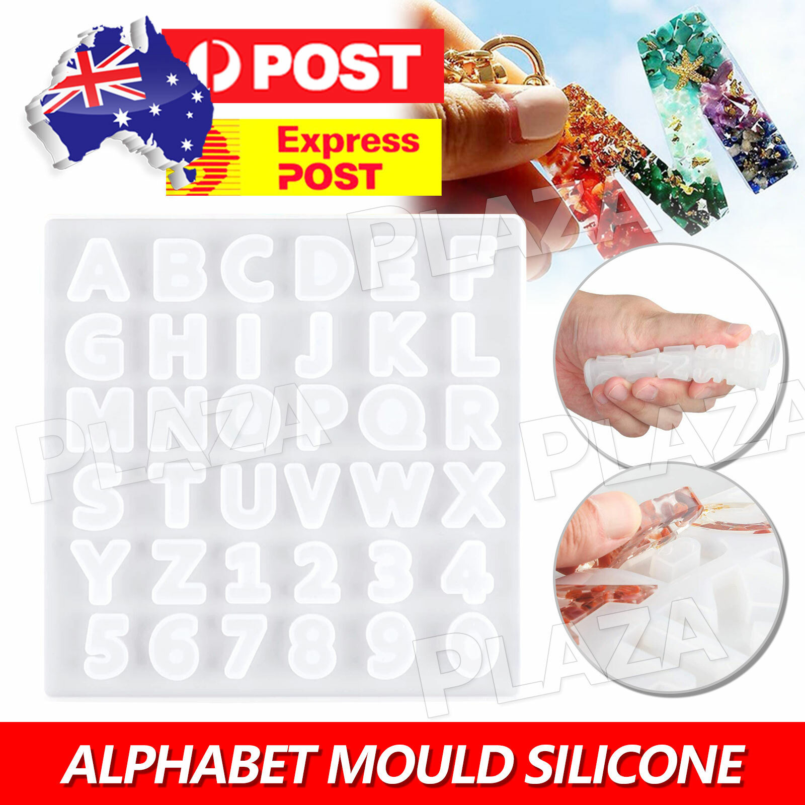 Silicone Resin Pendant Mould Alphabet Number Jewellery DIY Clear 13.5x13.5x0.5CM