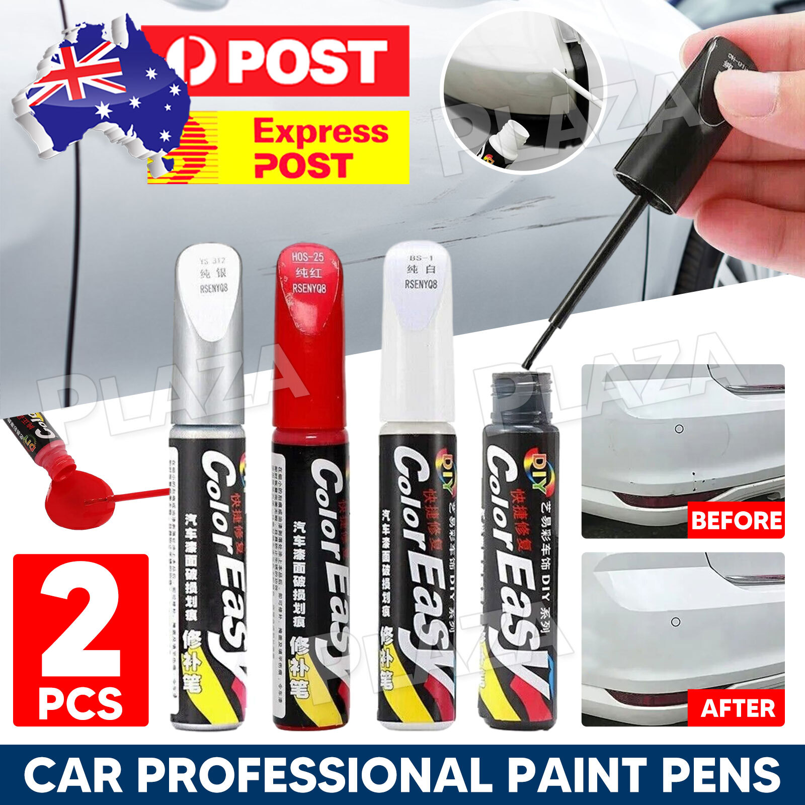 2pcs Car Auto Paint Repair Pens 12mL Black White Red Silver Scratch Remover
