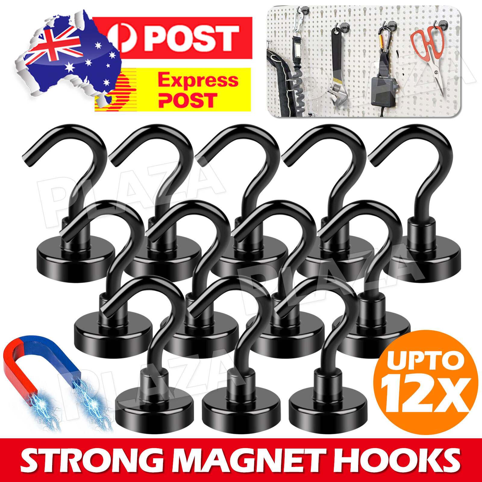 Magnetic Hooks Heavy Duty Black Metal 6PCS Size 16MM 8kg Cruise Toolbox Storage