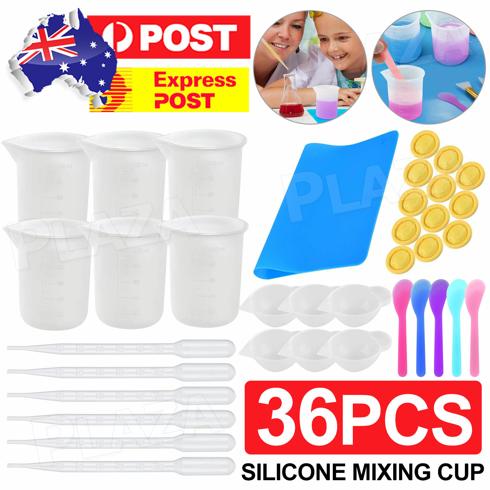 36PCS Silicone Mixing Measuring Cups UV Resin Epoxy Pouring Tool Multicoloured