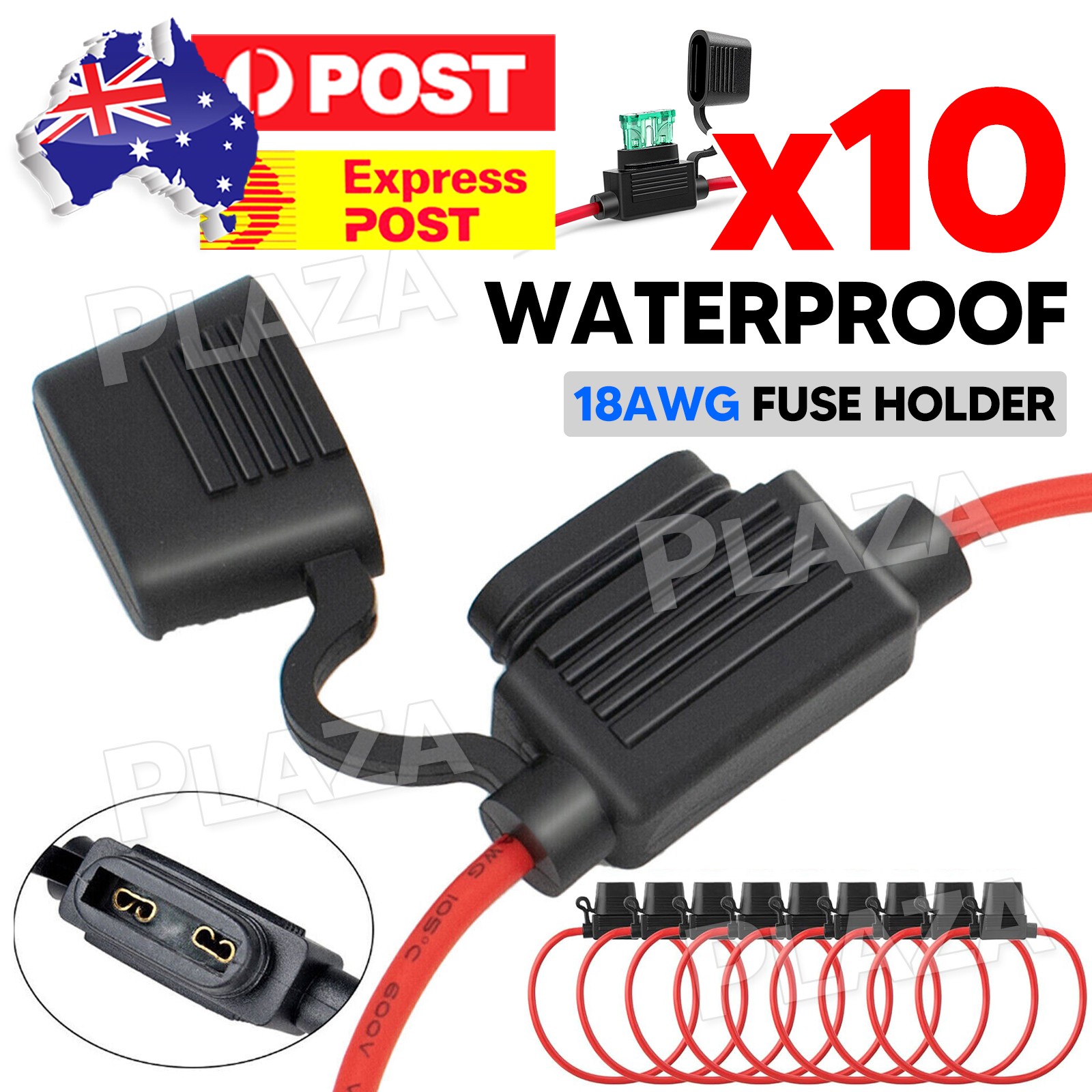 10Pcs 12V 30A Standard Mini Blade Inline Fuse Holder Waterproof Cover ABS Black