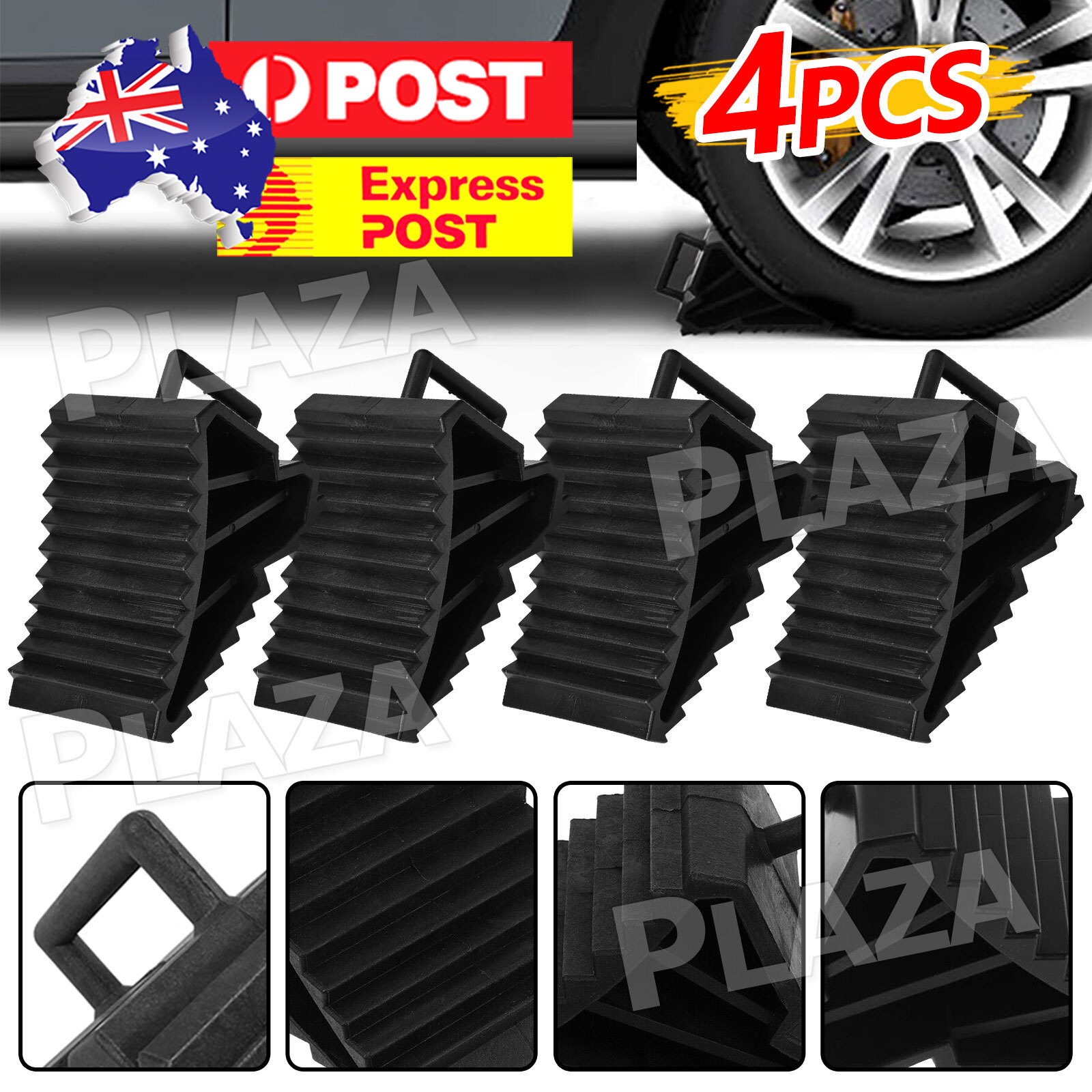 4PCS Heavy Duty Wheel Chocks Car Trailer Caravan Black Traction Pad 14.5x10x9cm