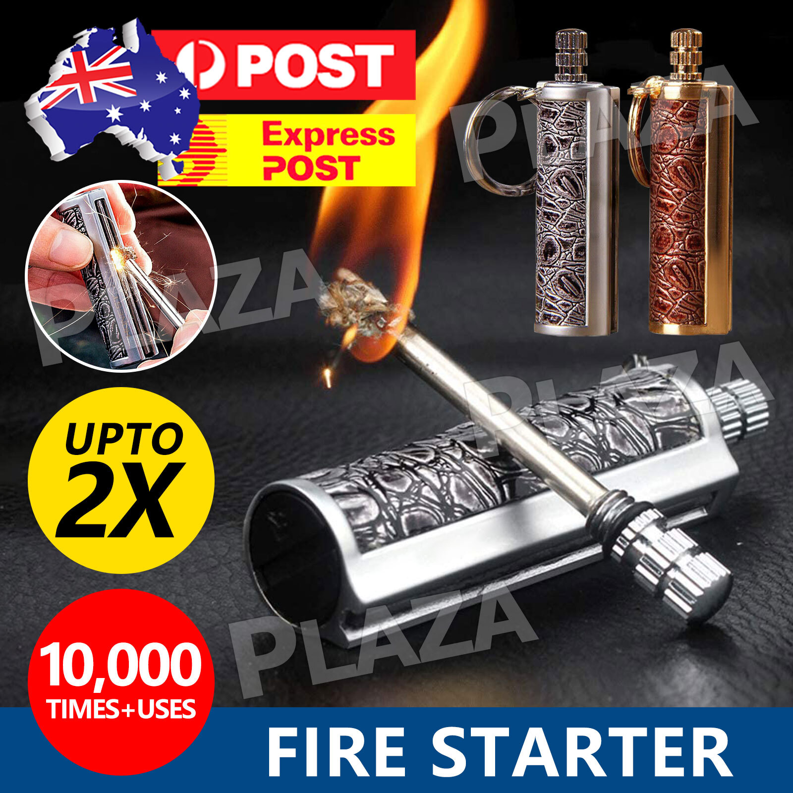 Fire Piston Lighter Waterproof Camping Survival Keychain 6.5x1.7CM Flint PU