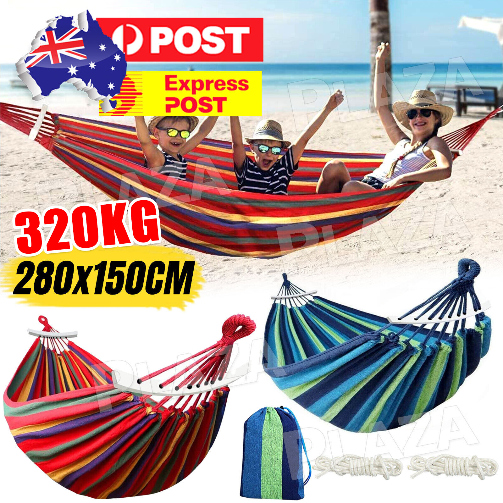 Double Outdoor Hammock With Stand Portable Cotton Red 280cm 150cm 320kg Up to 2