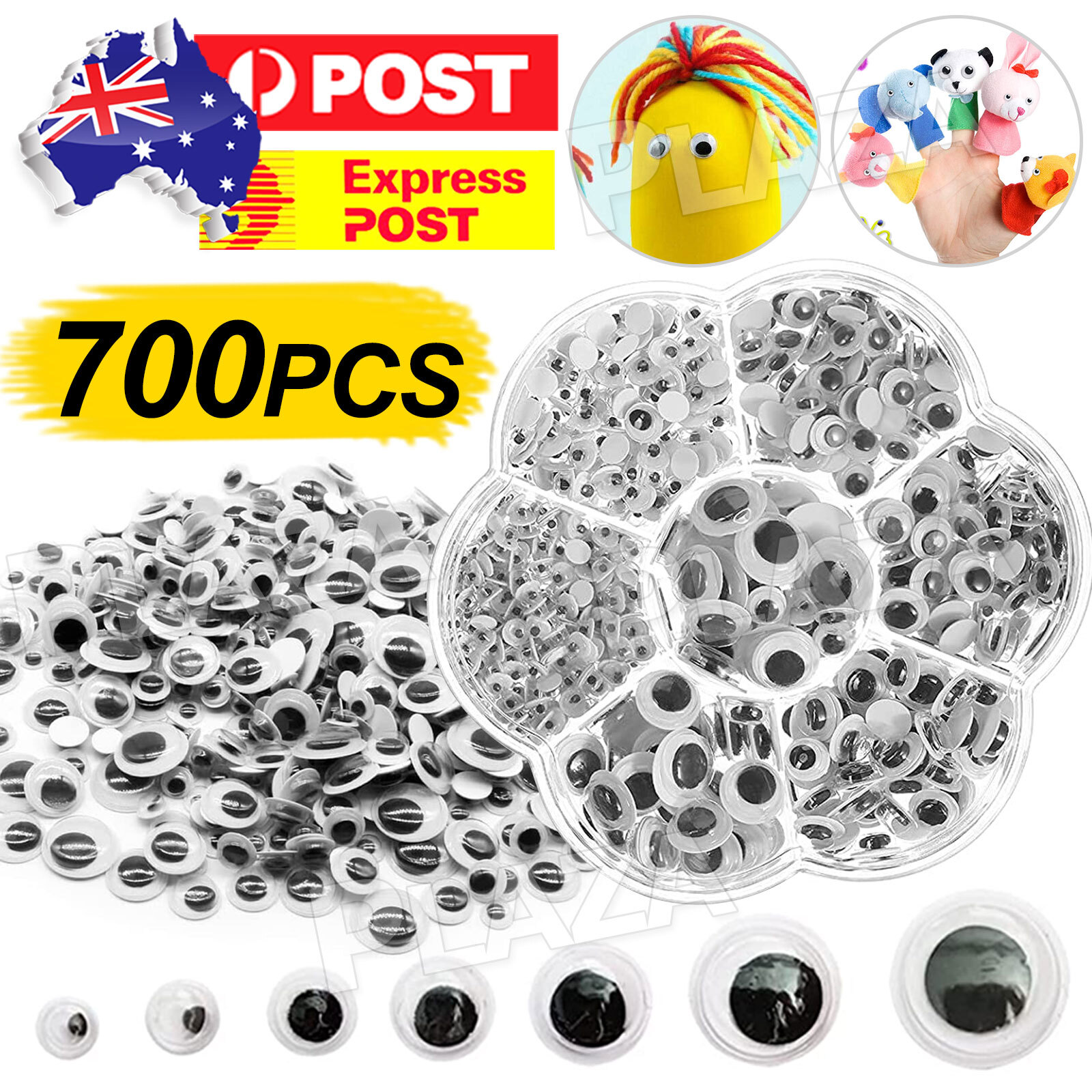 700PCS Googly Eyes Wiggly Joggle Craft Mixed Size Black White Flat Adhesive