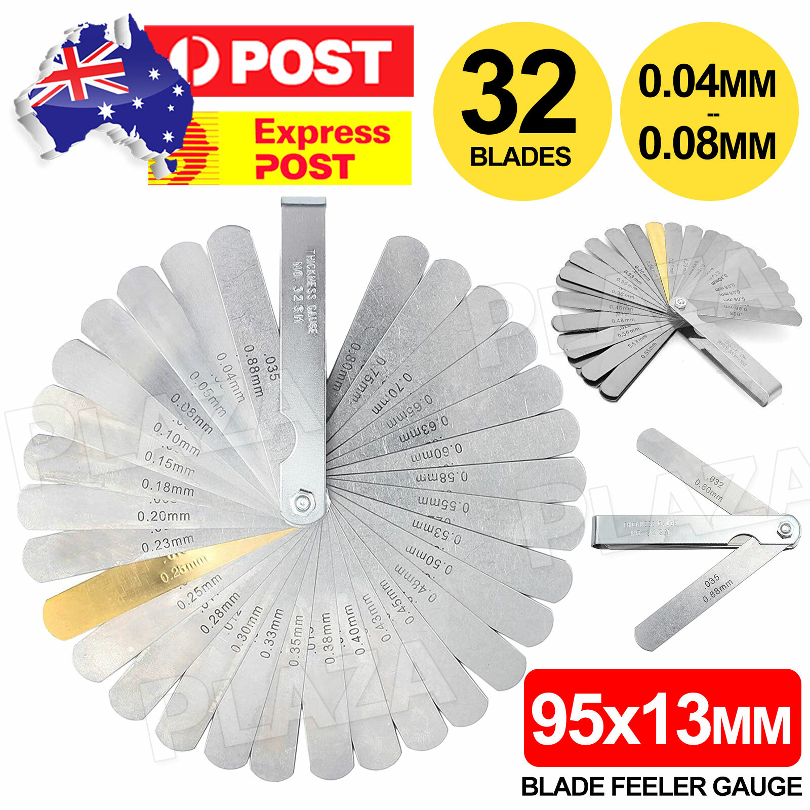 32 Blade Feeler Gauge Metric Thickness Stainless Steel 0.04-0.88mm Silver 95mm