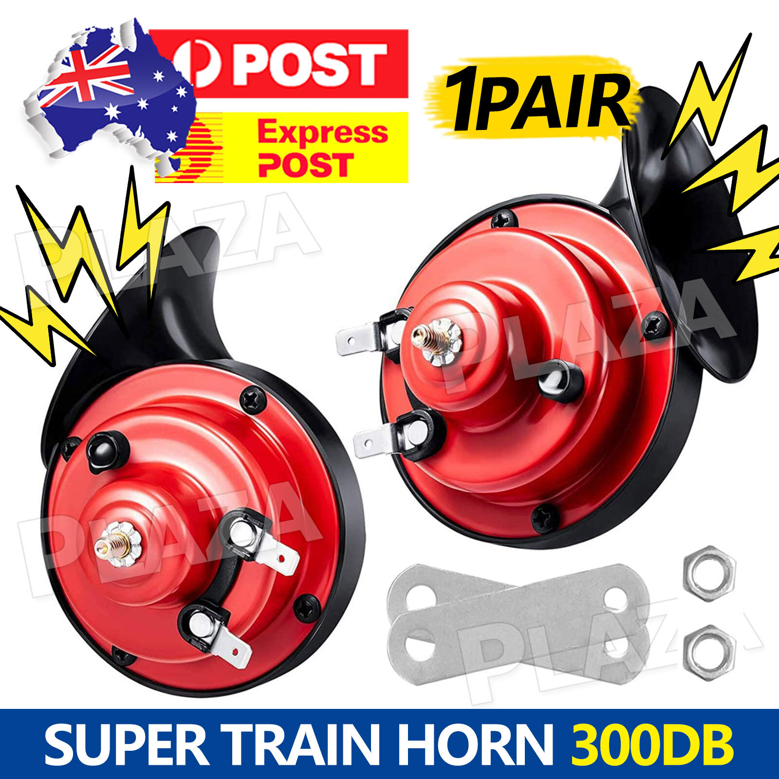 12V 300DB 2Pcs Super Train Horn Loud Black Red Truck SUV Car Boat Motorcycles