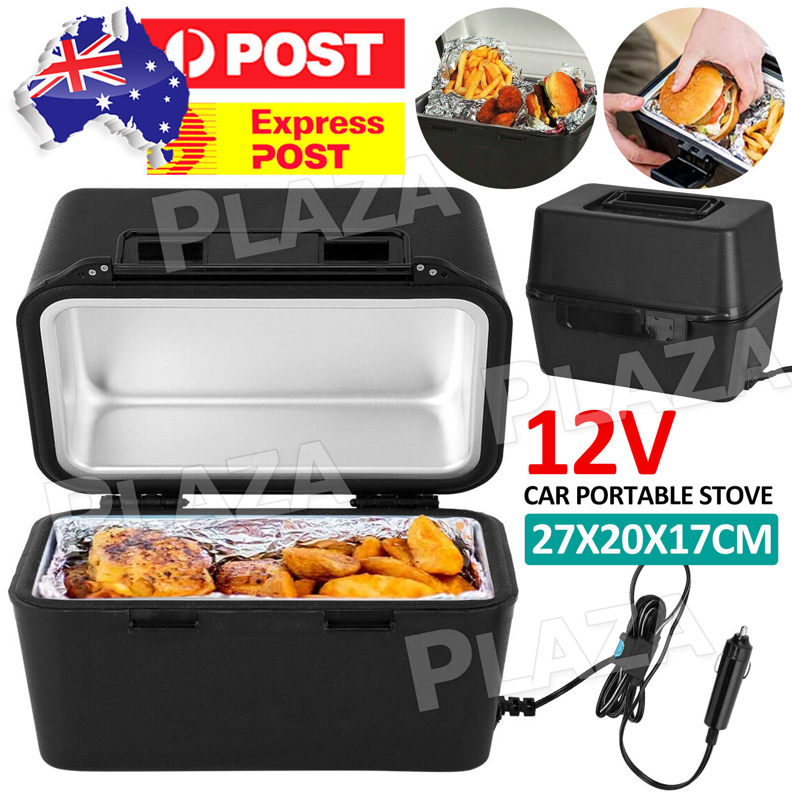 12V Portable Food Oven Stove pie Warmer 180W Black Car Truck Camping 27x20x17CM