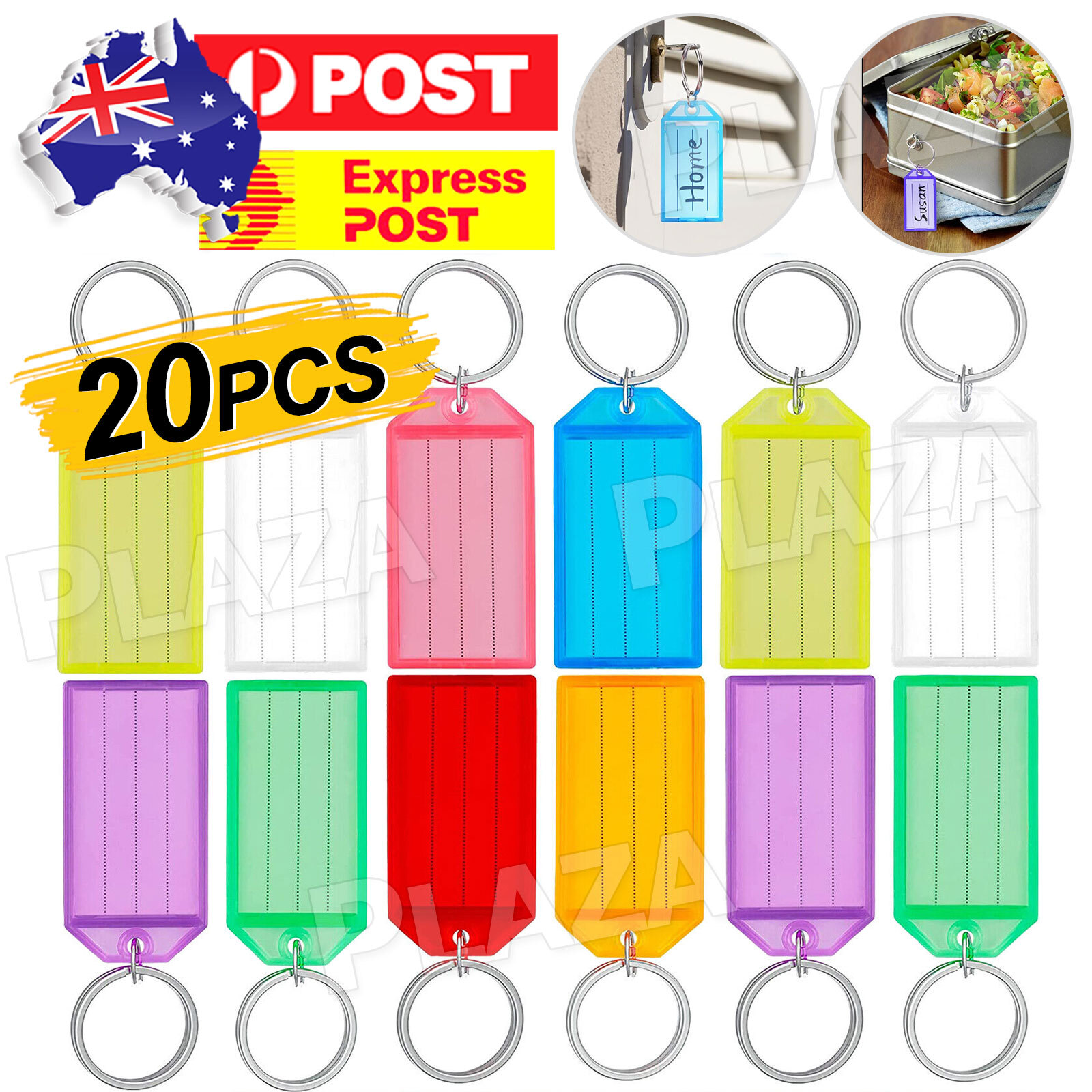 20pcs Multi-coloured transparent Plastic Key Tags With Ring ID Card Bag Labels