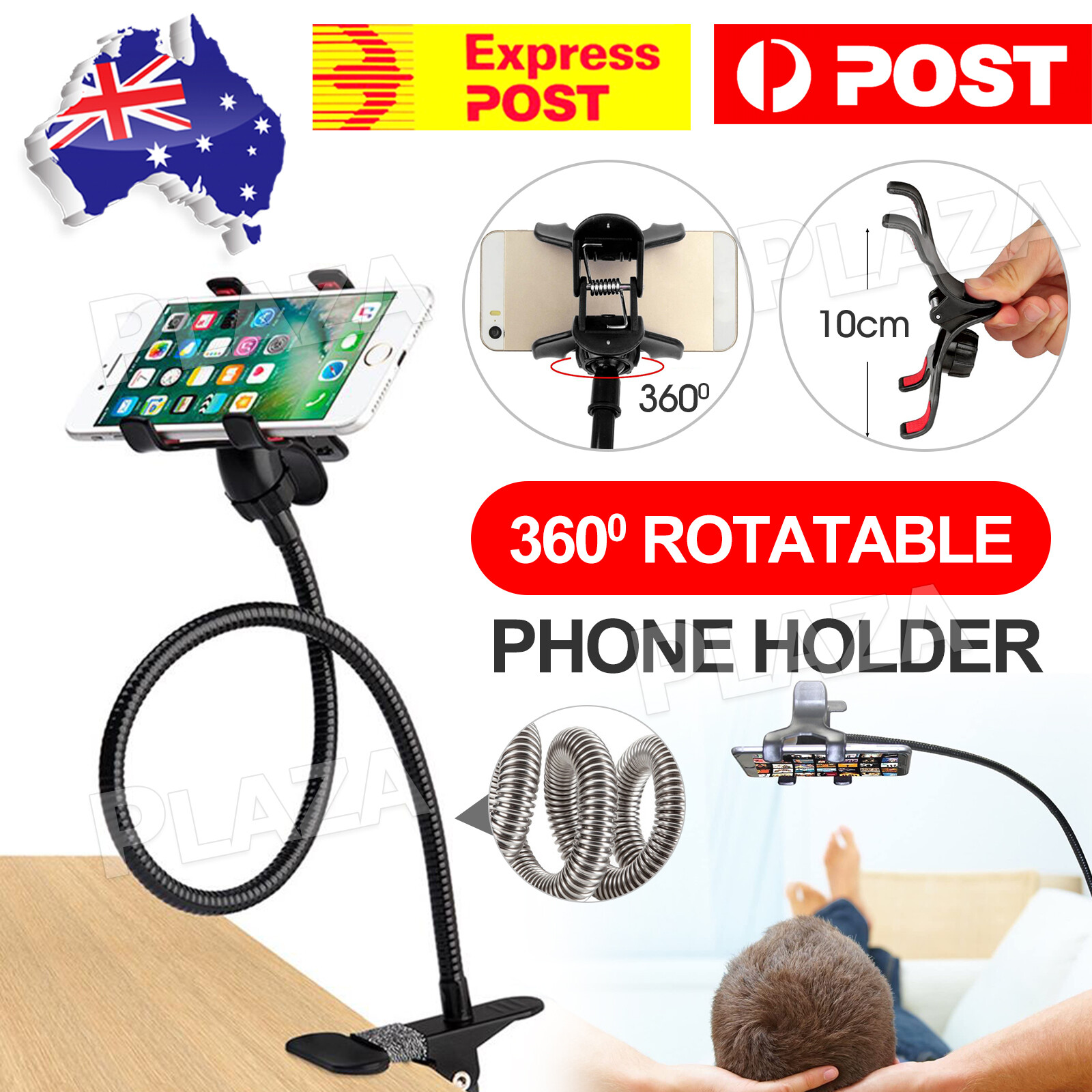 Mobile Phone 360 Clip Mount Stand Holder Flexible Bed Desktop Black 67cm Clamp