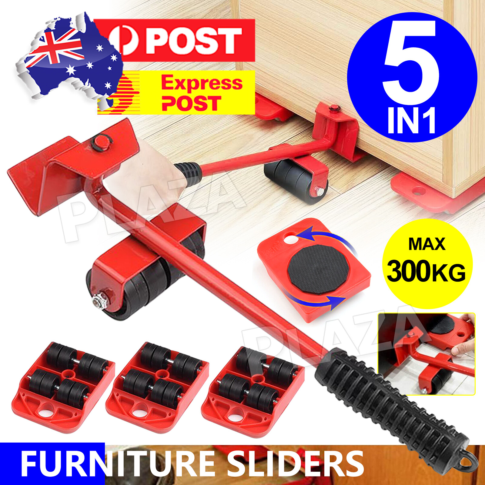Heavy Furniture Lifter Roller Mover Set 5pcs Steel ABS Wheel Sliders Max 300KG