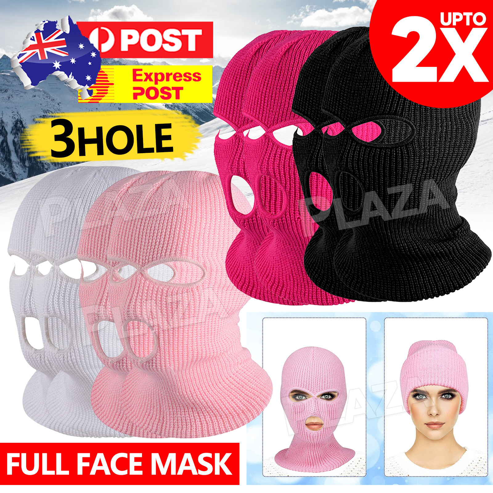 3 Hole Full Face Ski Mask Balaclava Winter Cap Beanie Warm Knitted Cloth Black