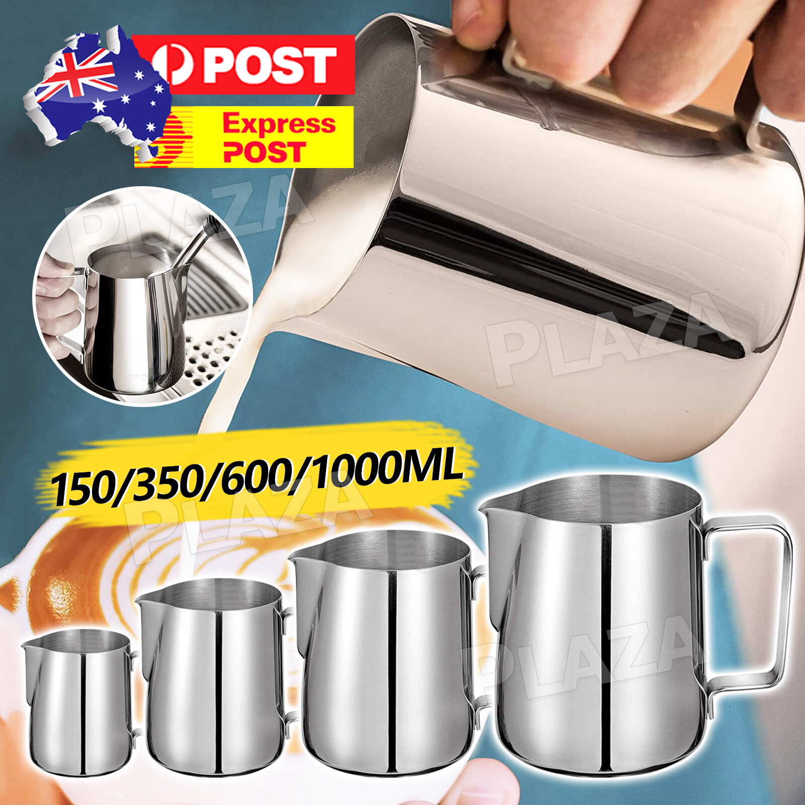 Stainless Steel Milk Frothing Jug Pitcher Coffee Latte 4 Sizes 150ML Silver