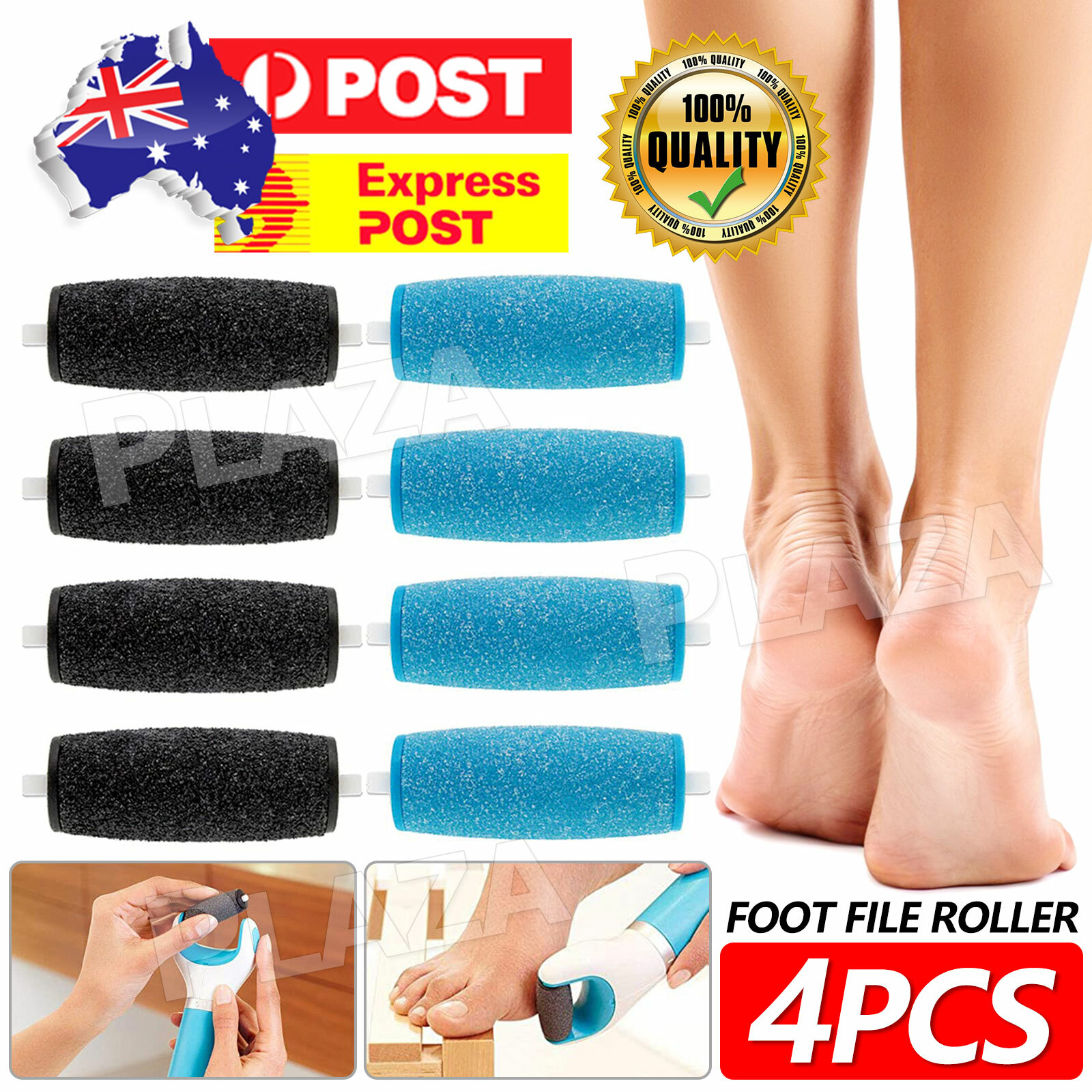 For Scholl Velvet Smooth Express Pedi Foot File Roller Head Refills 4PCS Black