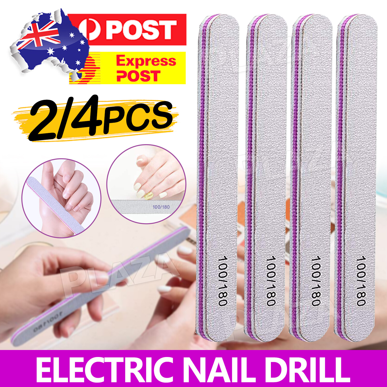 Acrylic Nail Files 100/180 Grit 2pcs Grey 178x20mm Standard Manicure Pedicure