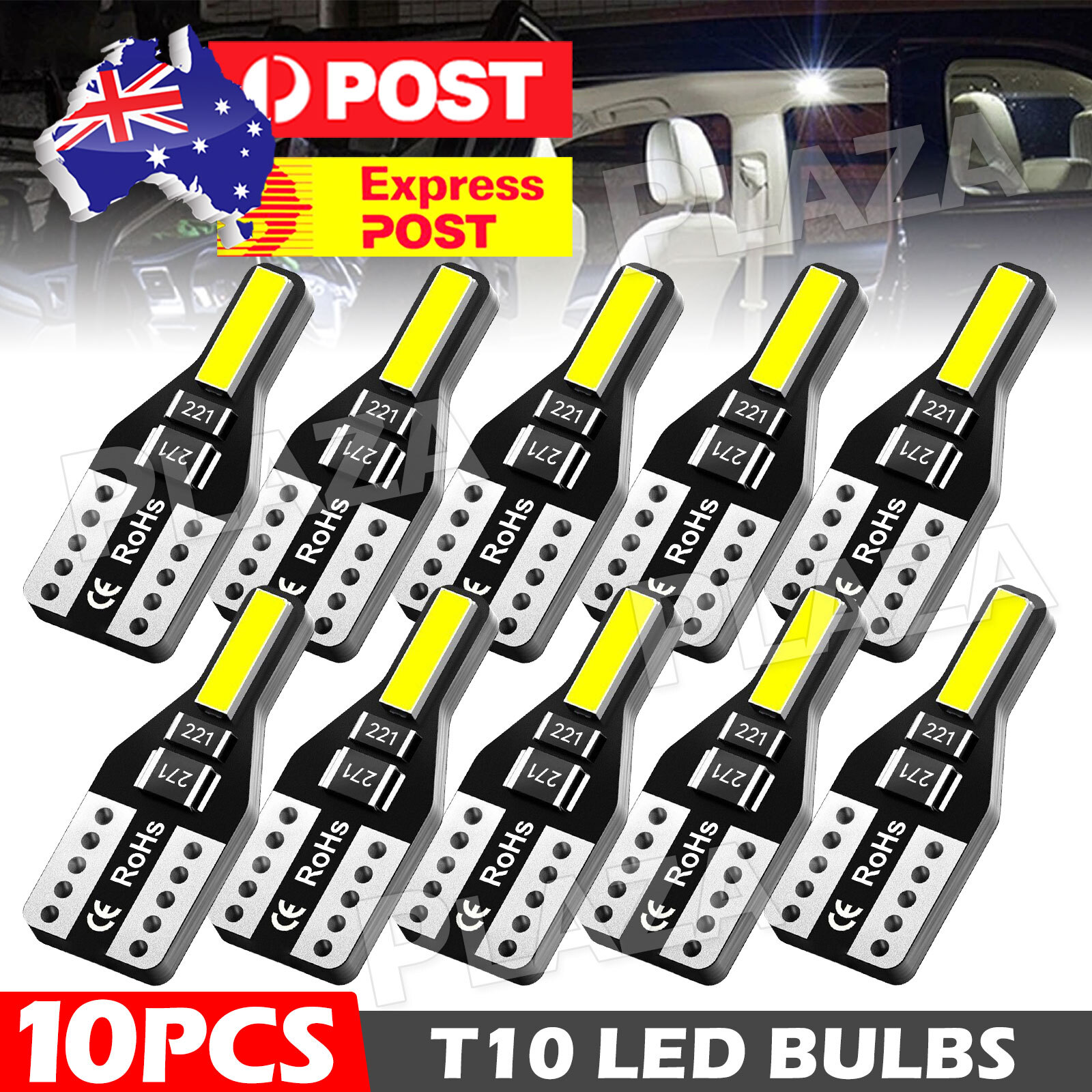 10pcs Canbus T10 LED 7020 SMD White W5W 194 168 Interior Map Dome Trunk 12V