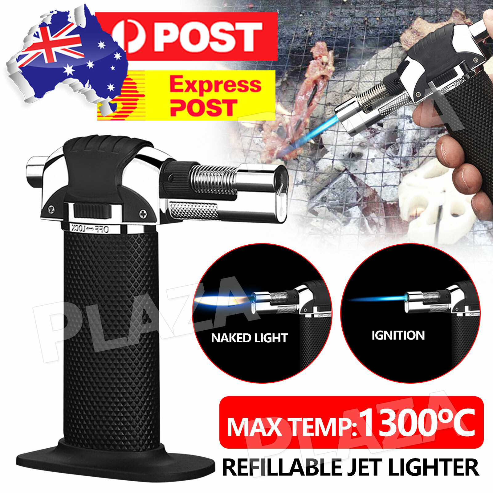 Refillable Butane Gas Jet Torch Lighter Adjustable Flame Temp.1300C. 73ml Black