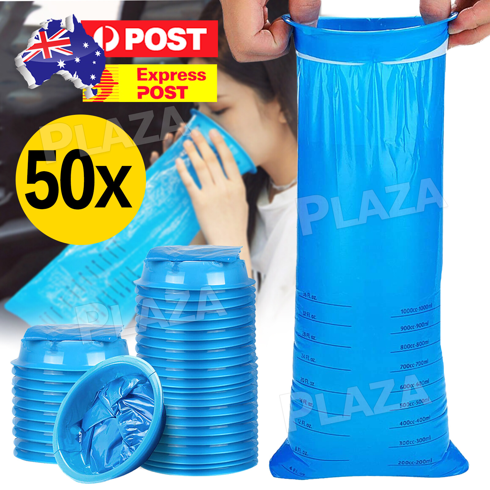 50PCS Disposable Vomit Bags Blue 1000ML Sealable Sick Bags Travel Plane 38x17CM
