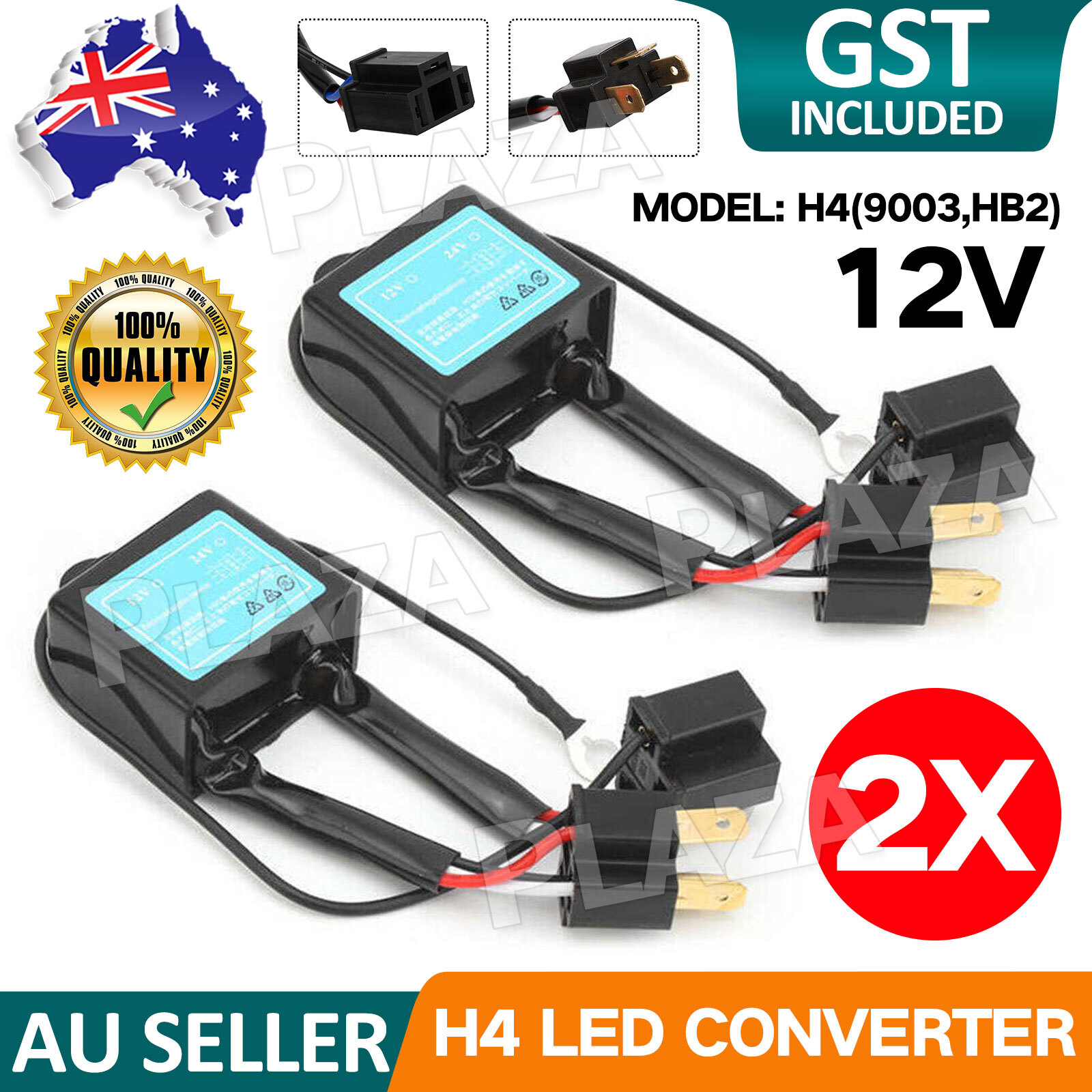 2X H4 LED Reversed Polarity Converter Waterproof Headlamp 9003 HB2 Front Adapter