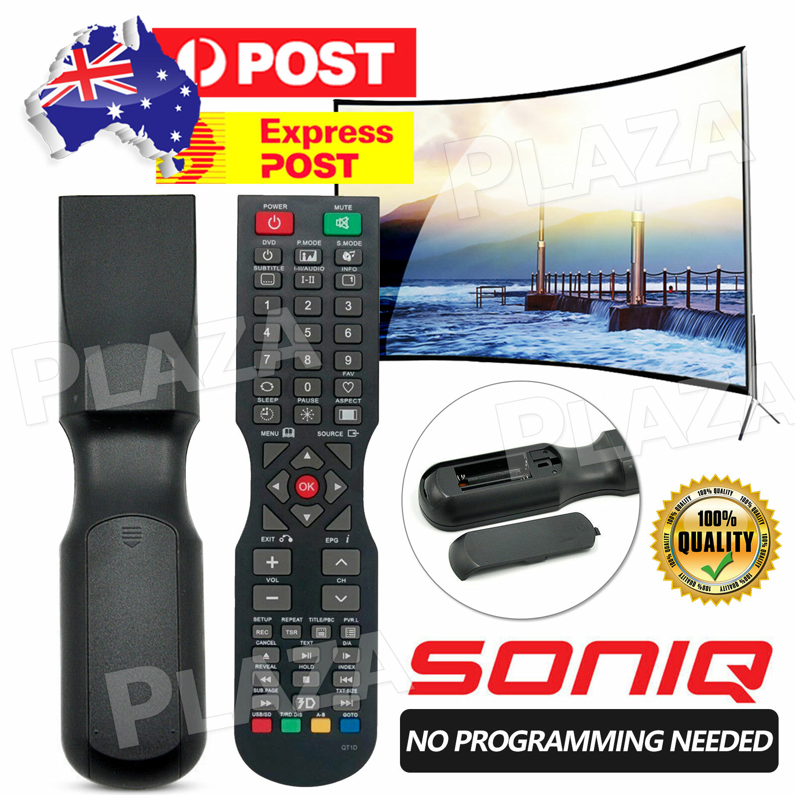 SONIQ QT1D TV Remote Control Black Wireless Pointer Replaces QT166 QT155 QT155S