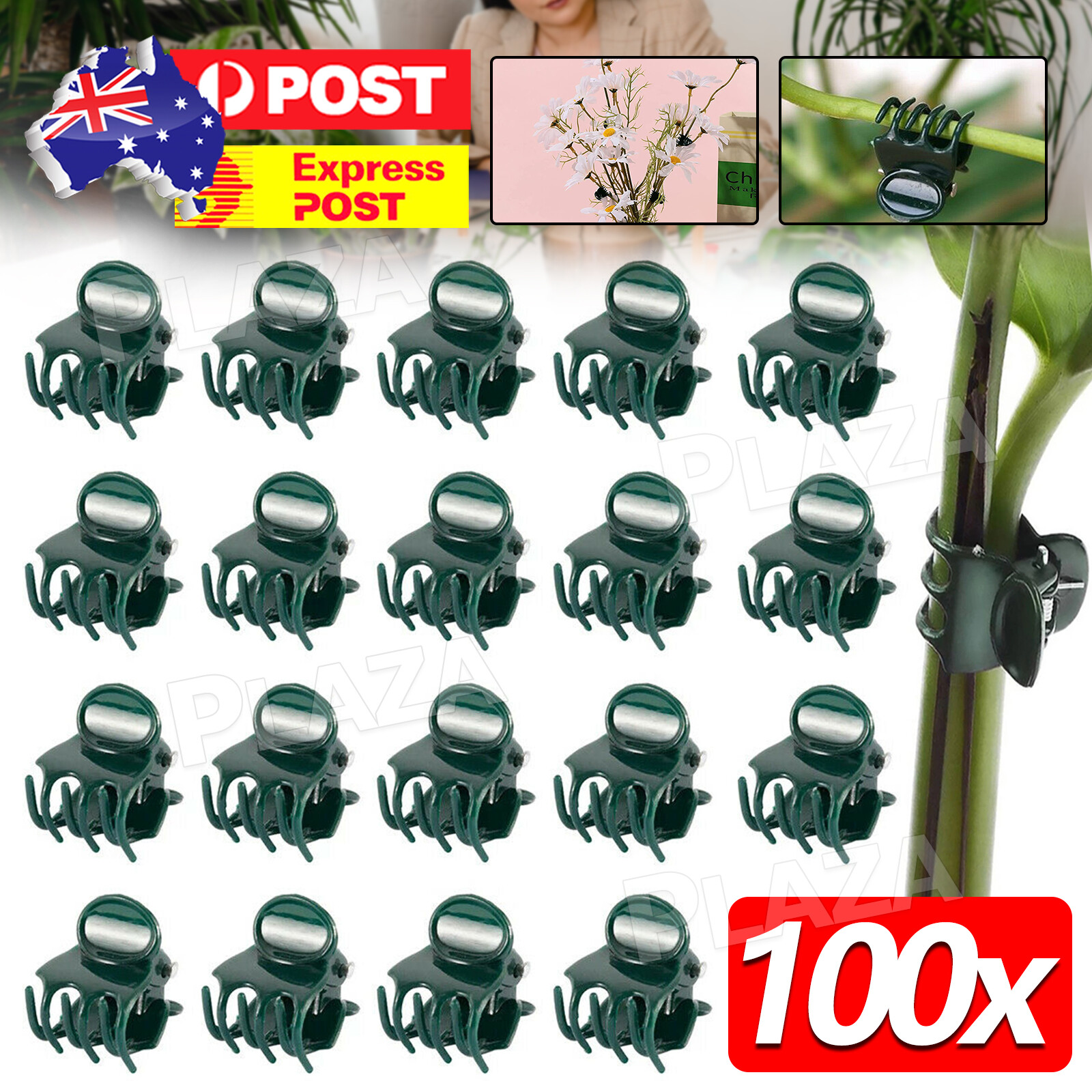 100Pcs Plastic Orchid Plant Clips 1.5CM Dark Green Flower Vegetable Support